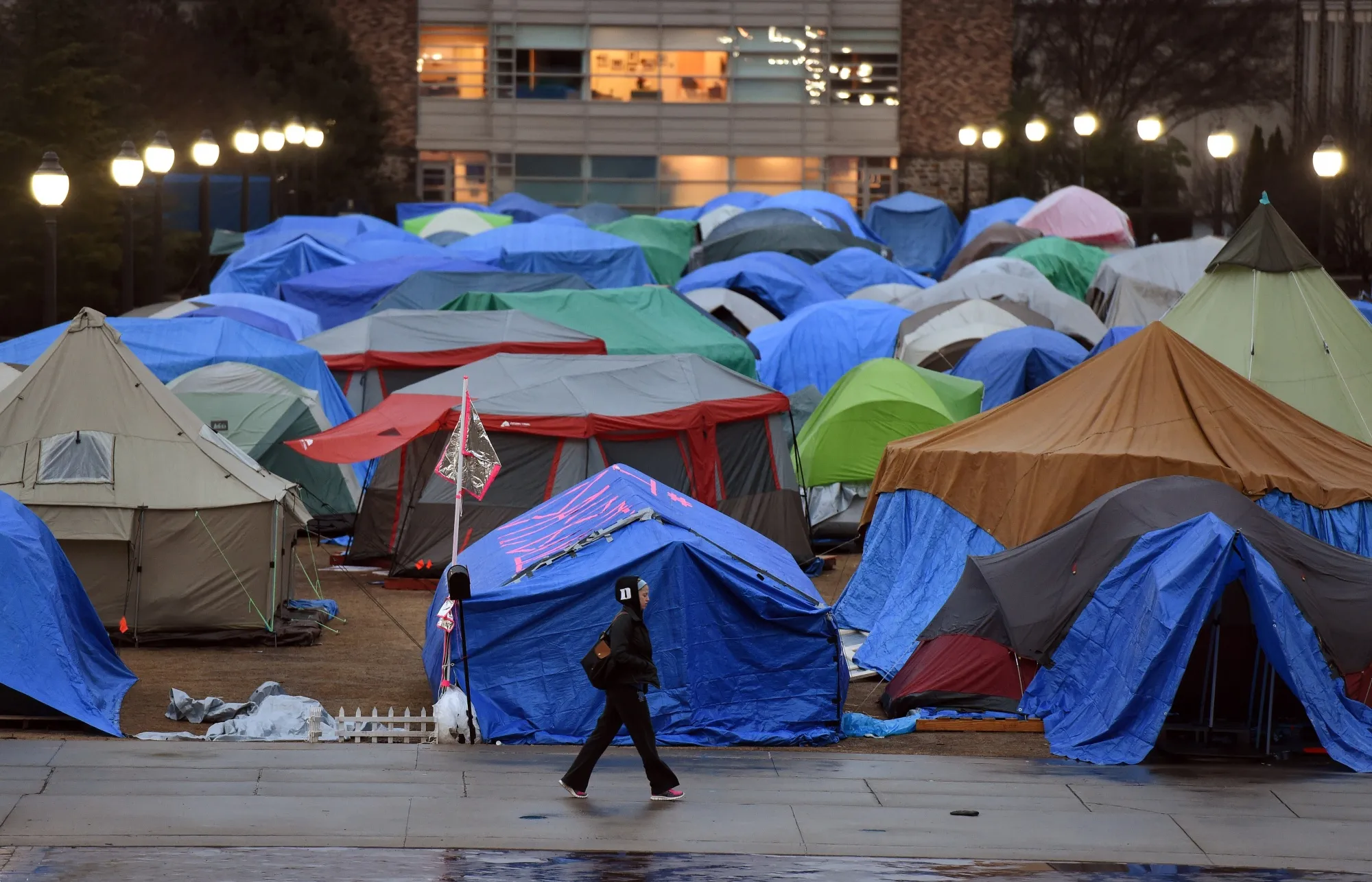 Student tents at Duke University in Durham, North Carolina.&nbsp;