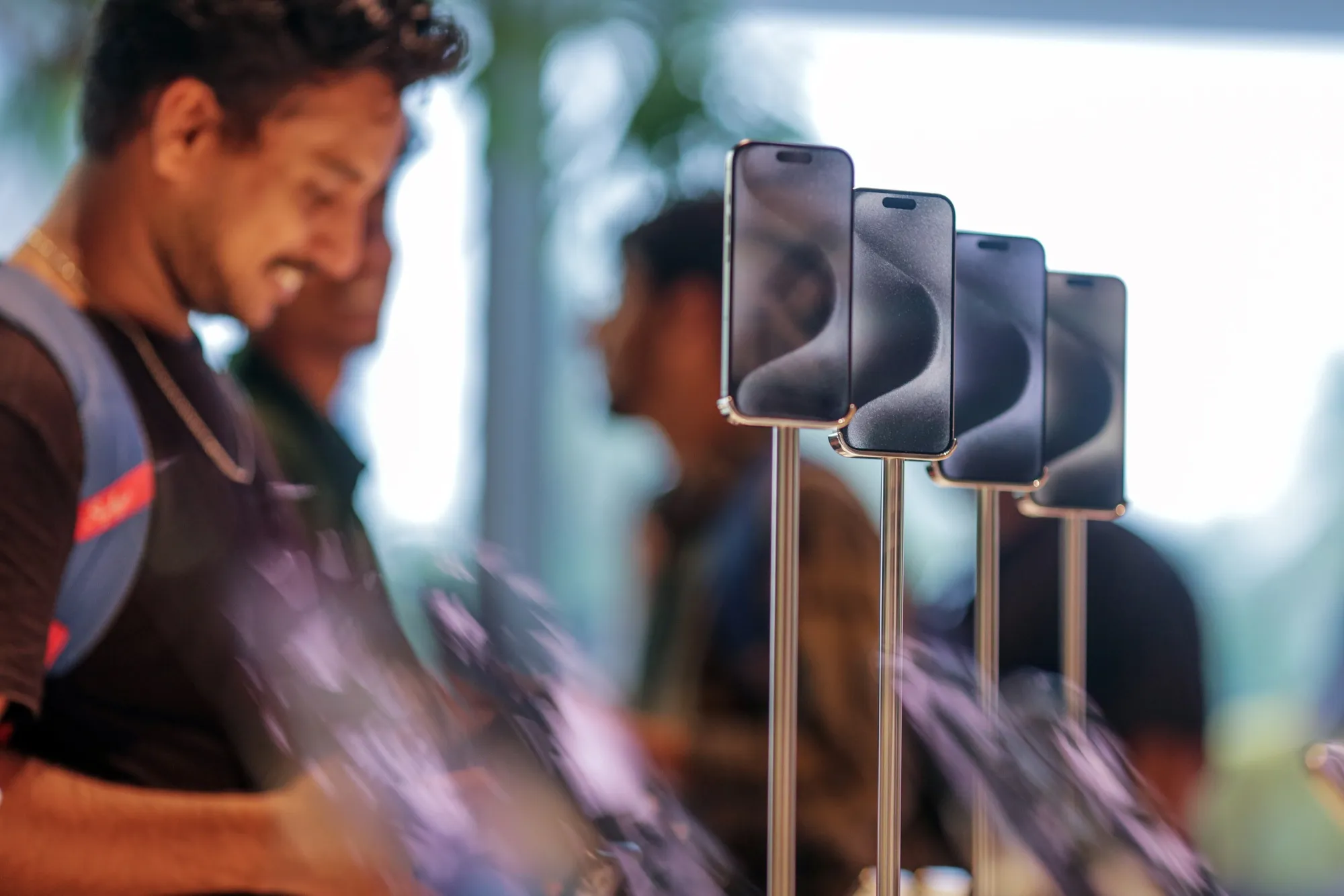 Apple Inc. iPhone 15 Pro smartphones on display at an Apple store in Mumbai,&nbsp;Sept. 22.