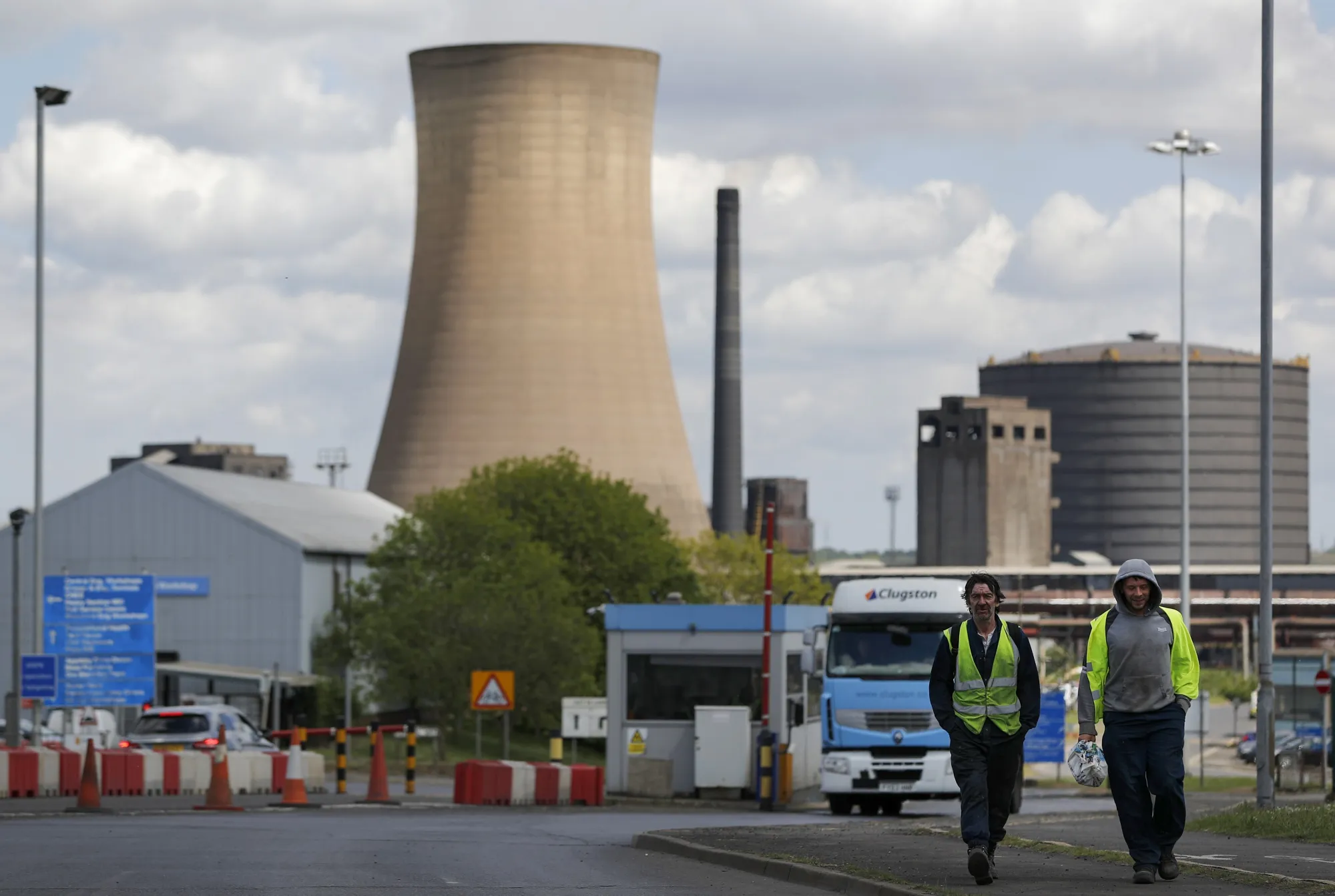 Workers leave British Steel Ltd.'s plant in Scunthorpe, U.K.