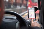 A driver uses the Uber Technologies Inc.&nbsp;app to complete passenger drop-off&nbsp;in London.&nbsp;