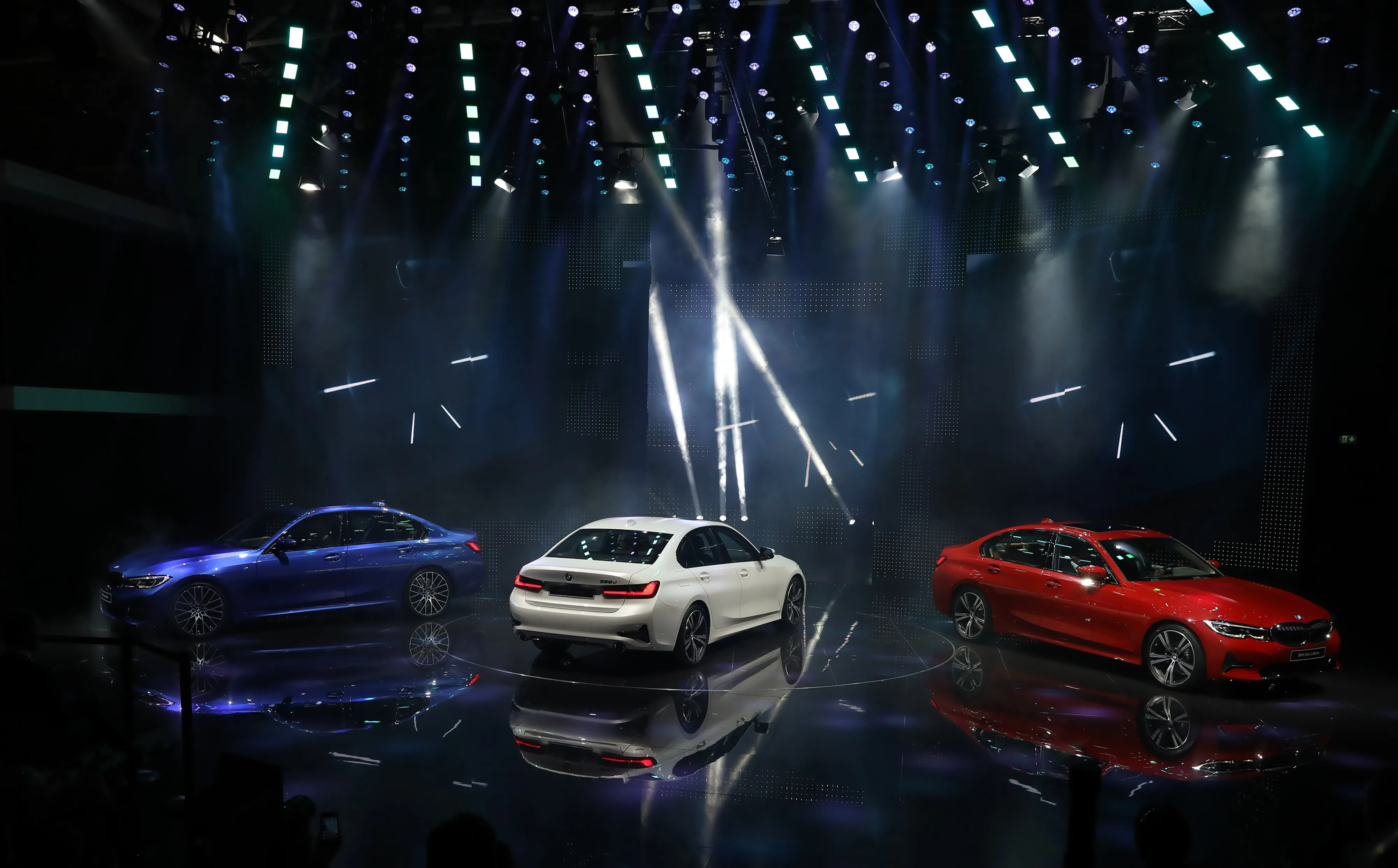 New BMW 3-Series sedans at the Paris Motor Show on&nbsp;Oct. 2.