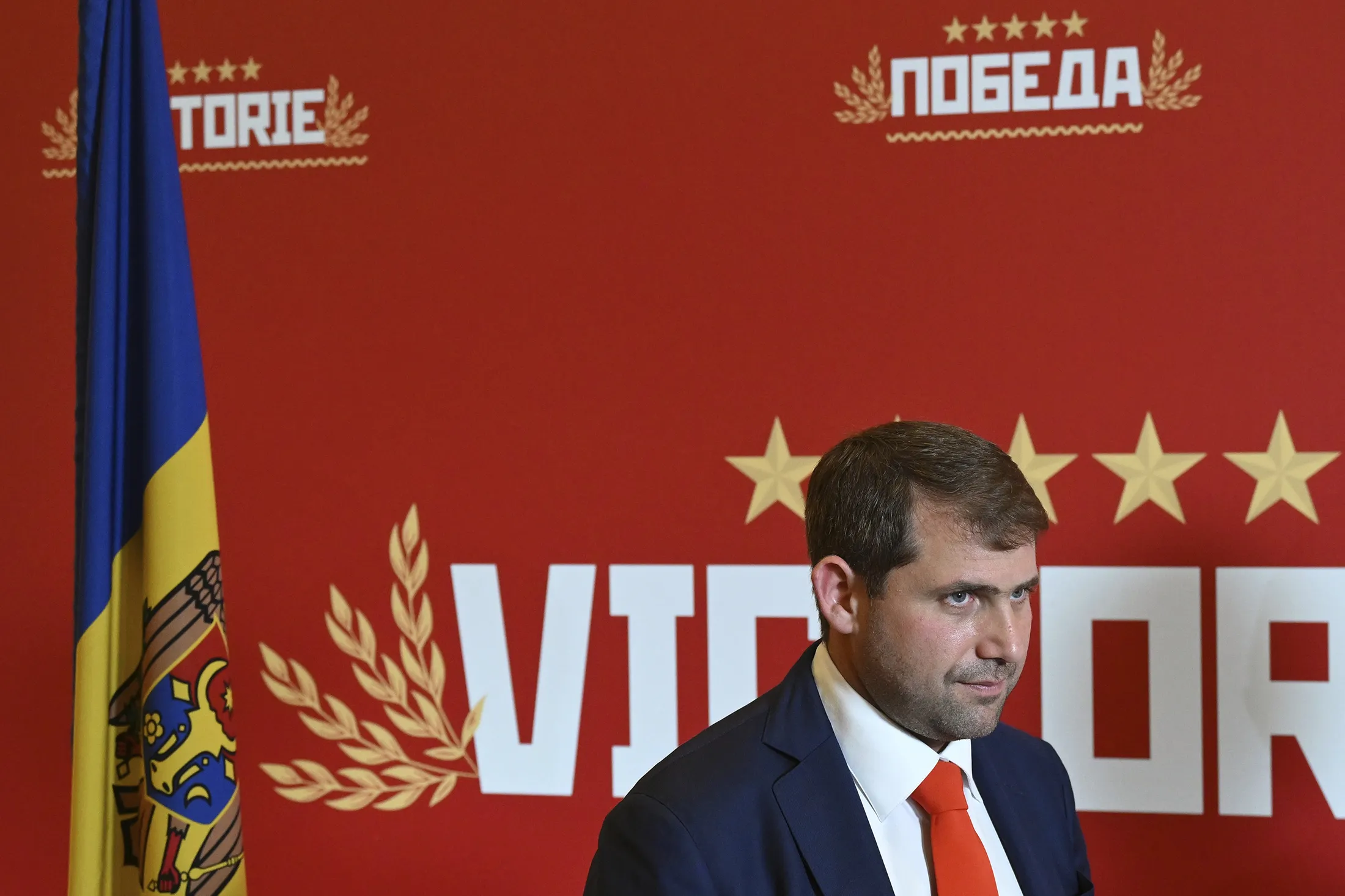In this image released by Russian state media, Ilan Shor is seen after signing an agreement to unite parties into the Victory political bloc at a congress of Moldovan politicians and public organizations’ representatives at The Carlton Hotel, in Moscow on April 21.