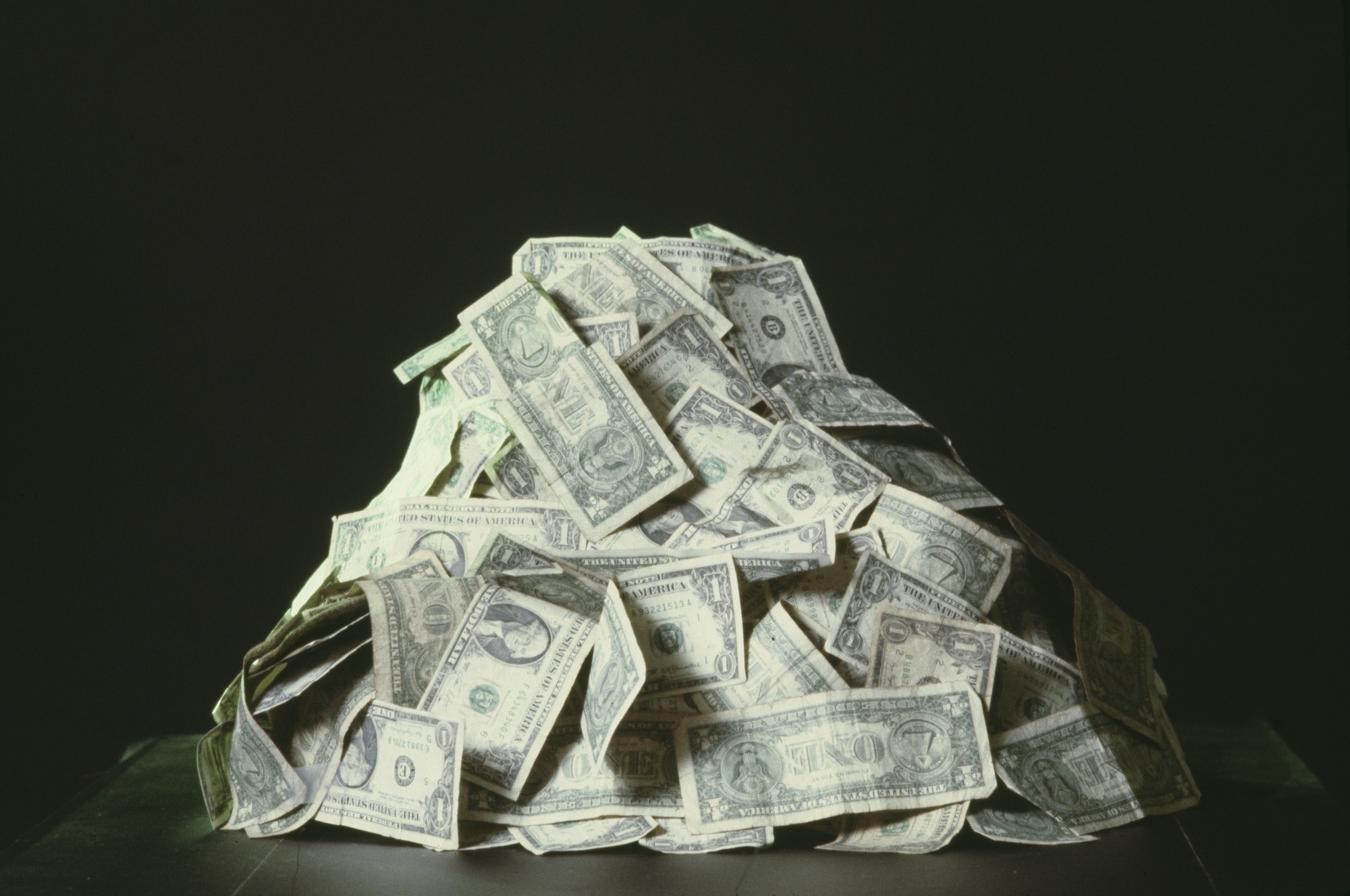 A bunch of American dollar banknotes (1$), US, circa 1985.