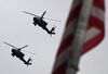 Helicopters fly overhead during the "Salute to America" Fourth of July event with US President Donald Trump at the Lincoln Memorial in Washington, D.C., July 4, 2019.