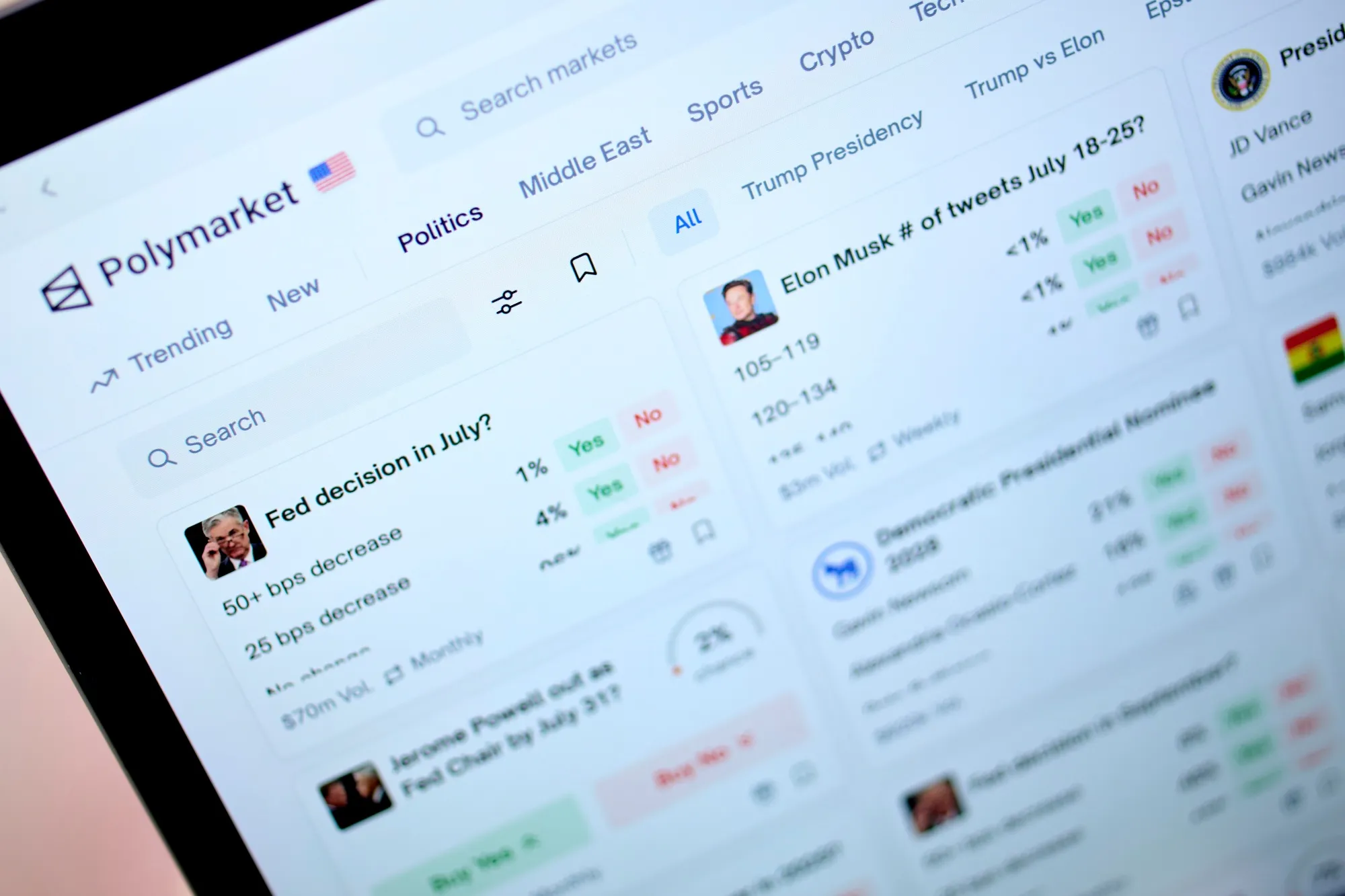 Polymarket operates on a blockchain-based platform that allows customers to register without the identity checks required on US financial exchanges.