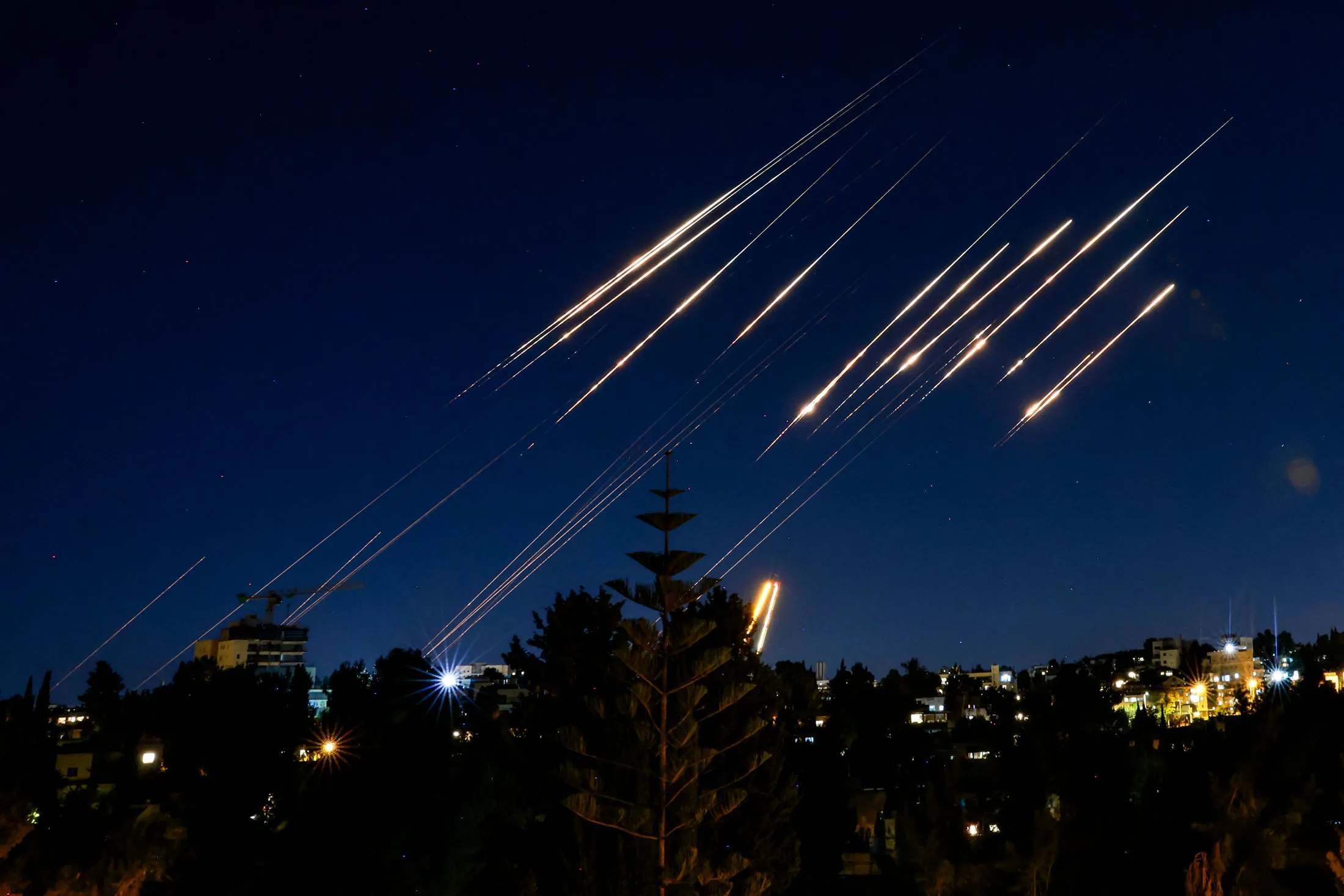Missiles fired from Iran over Jerusalem on June 14, 2025.