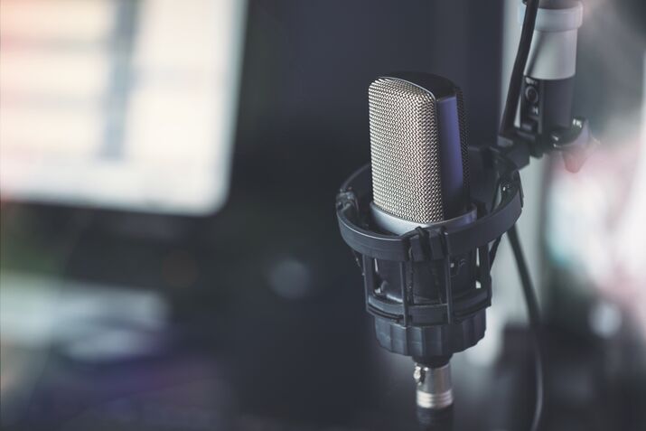 RF_____ Close up of microphone in radio broadcast studio