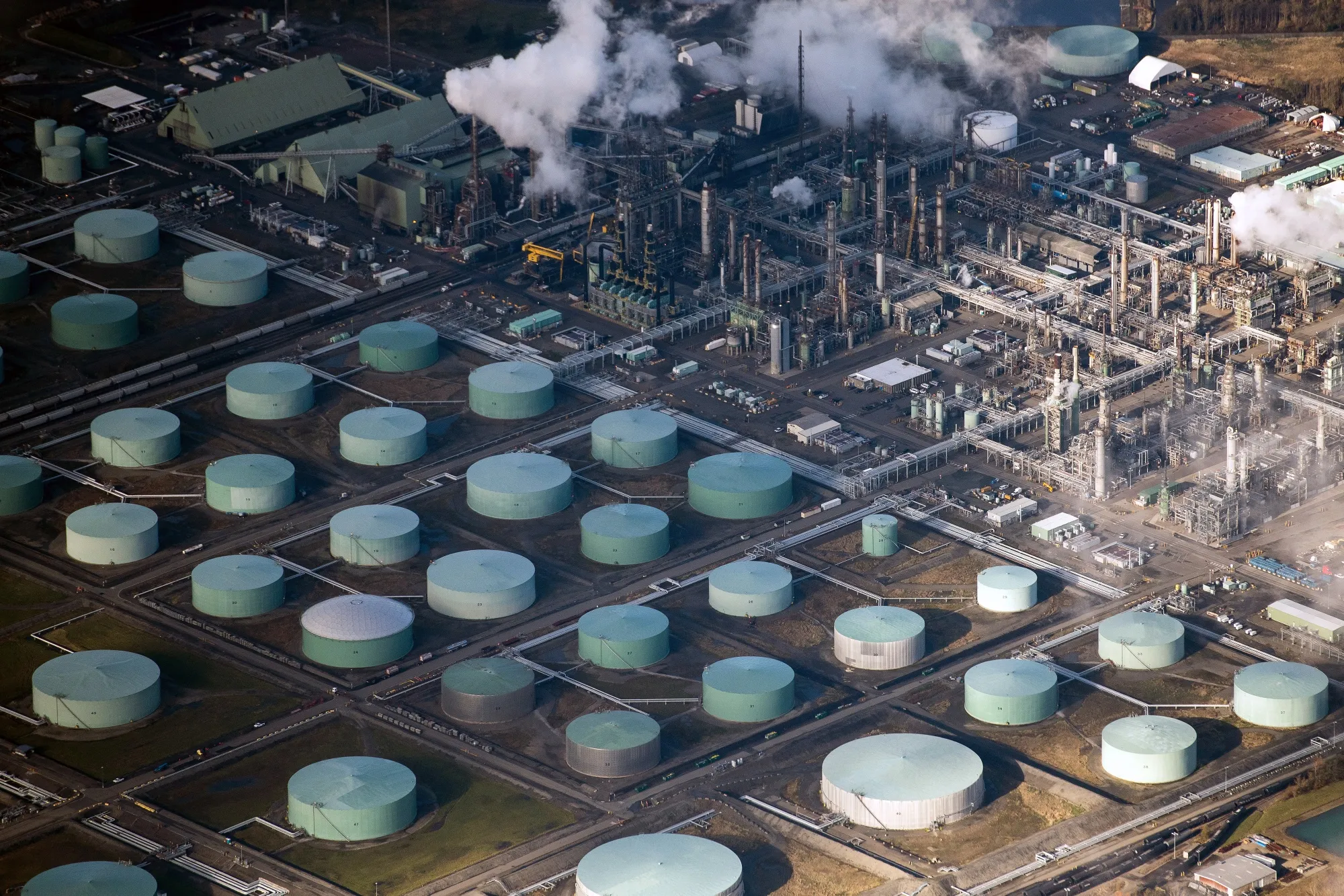 Storage tanks at the BP Plc Cherry Point Refinery near Blaine, Washington, U.S