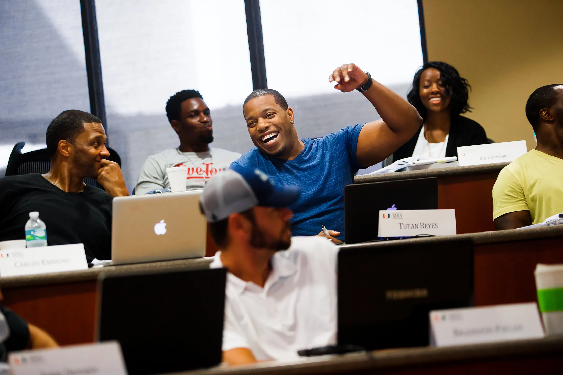 Former NFL player Tutan Reyes during class at the University of Miami Executive MBA for Artists and Athletes program.