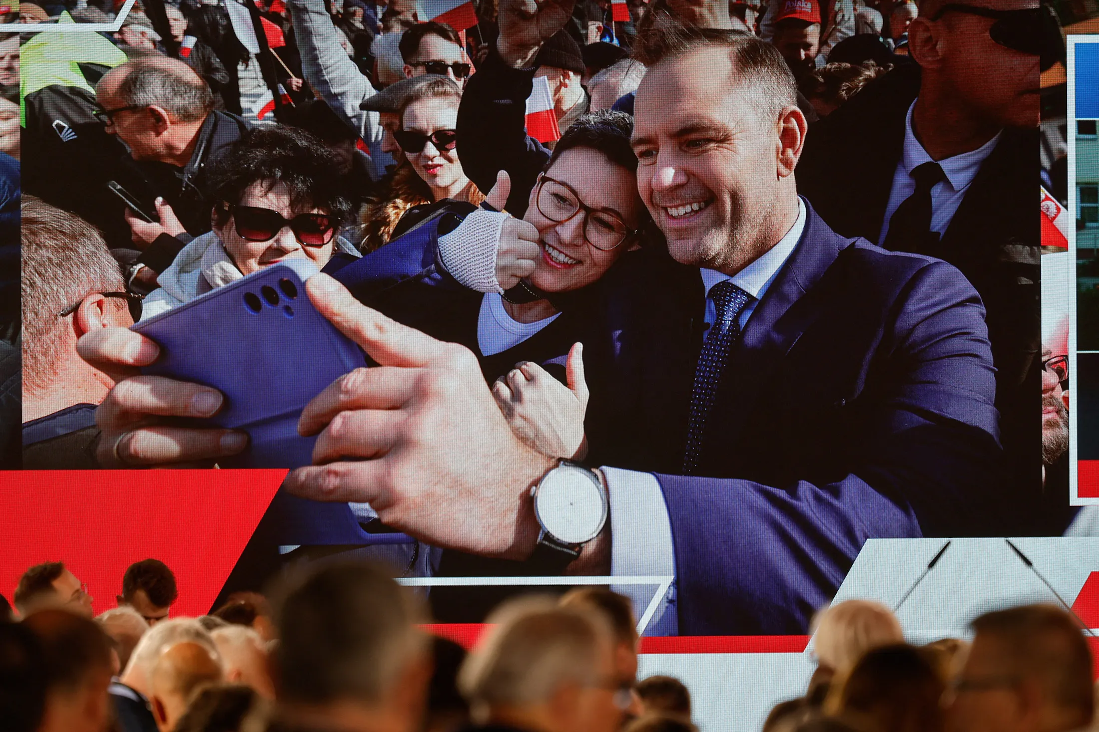 A scene from the election night party for&nbsp;Karol Nawrocki at the Mala Warszawa Theatre in Warsaw.