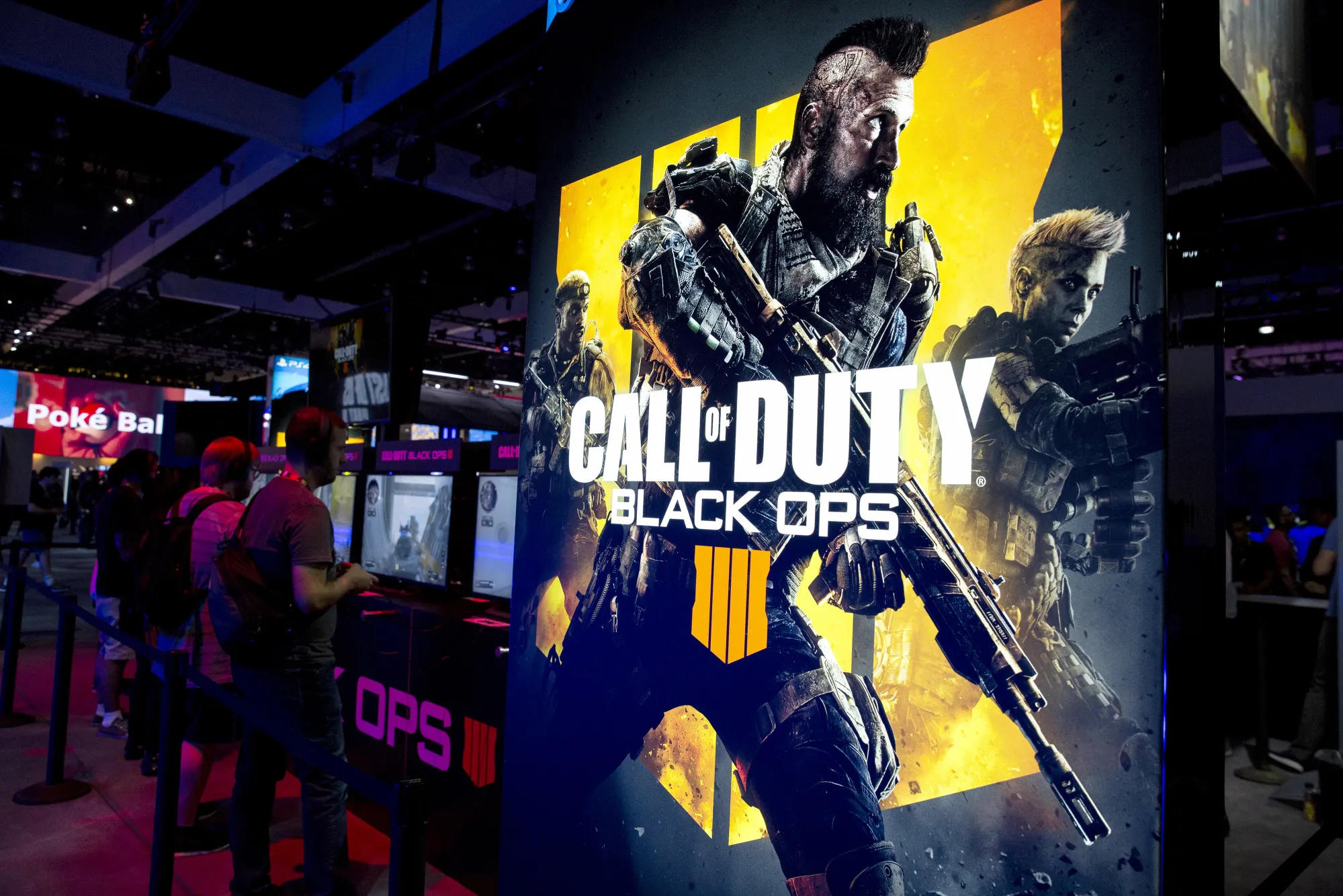 Attendees play the Activision Blizzard Inc. Call Of Duty: Black Ops 4 video game.