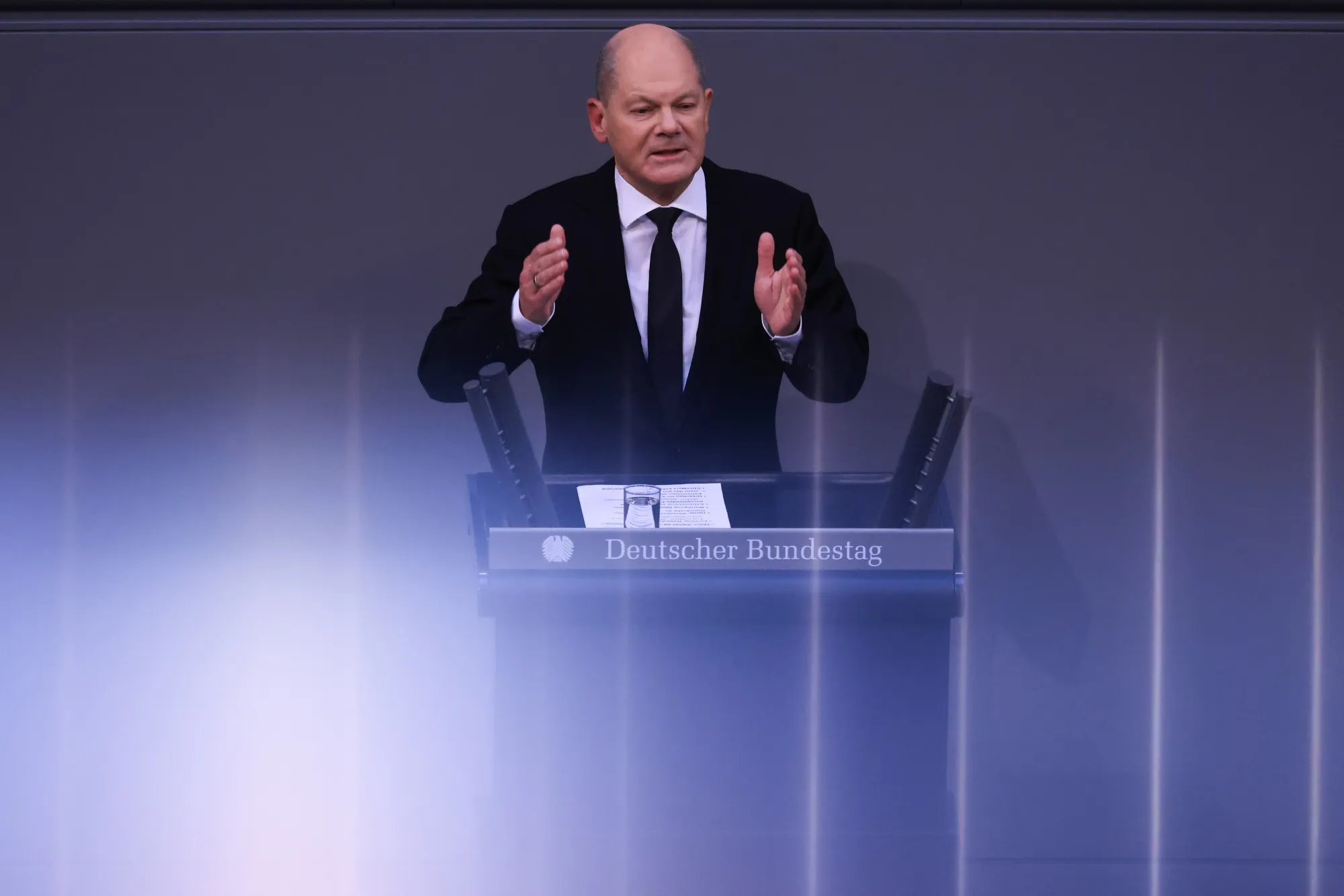 Olaf Scholz at the Bundestag in Berlin, on Jan. 31.
