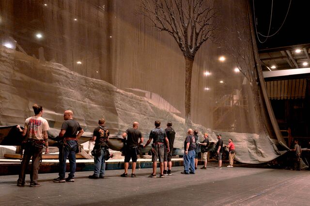 Scrims being lowered for Met Opera's La Boheme.