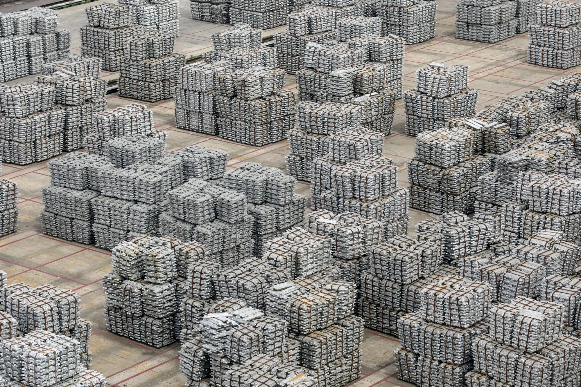 Aluminum Stockpiles at a Depot as China's Trade Shows Economic Recovery Tested by Global Slowdown