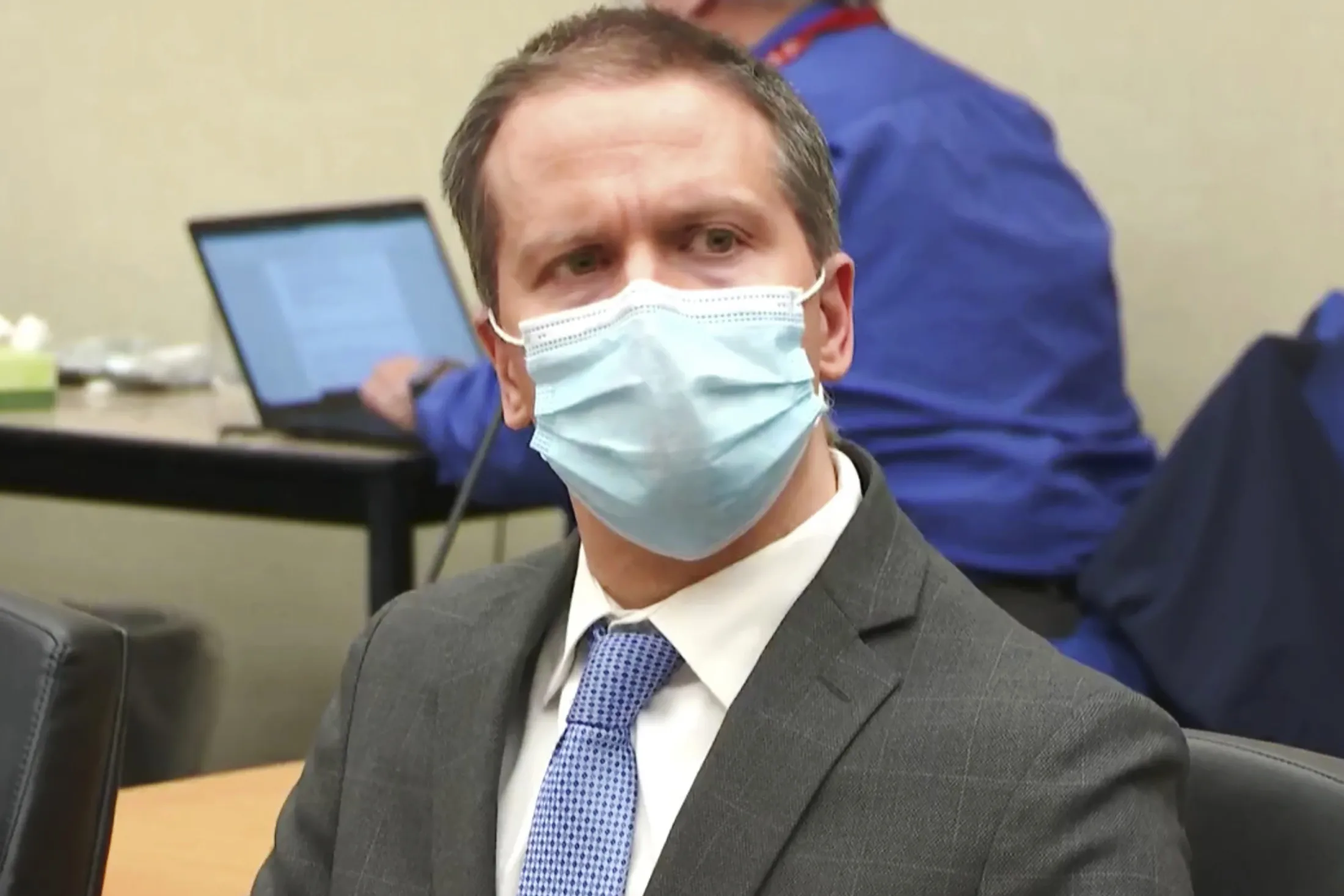 Derek Chauvin hears the verdict read out on April 20 at his trial in Minneapolis.