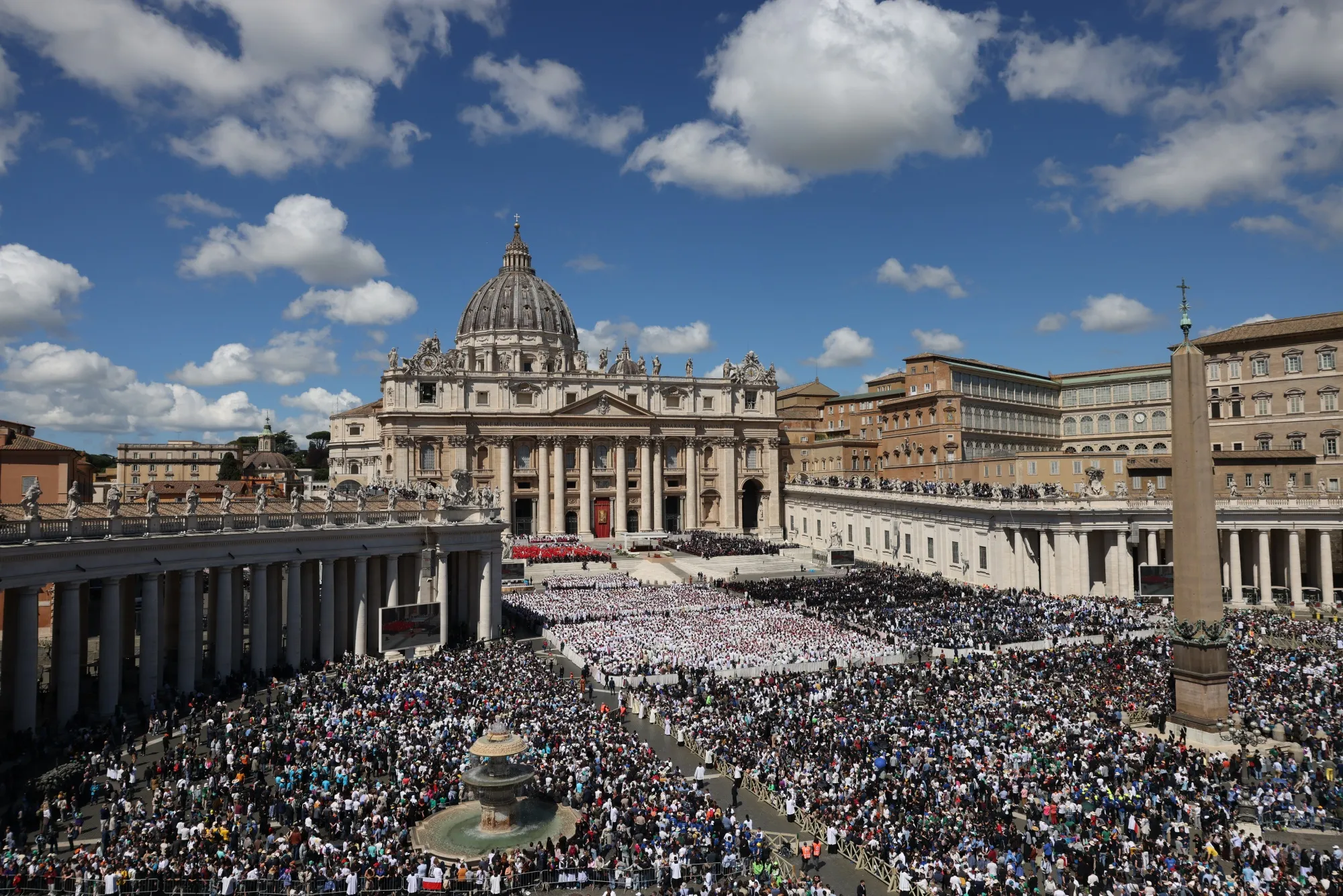 Mourners gather at the funeral of Pope Francis I in St. Peter’s Square.