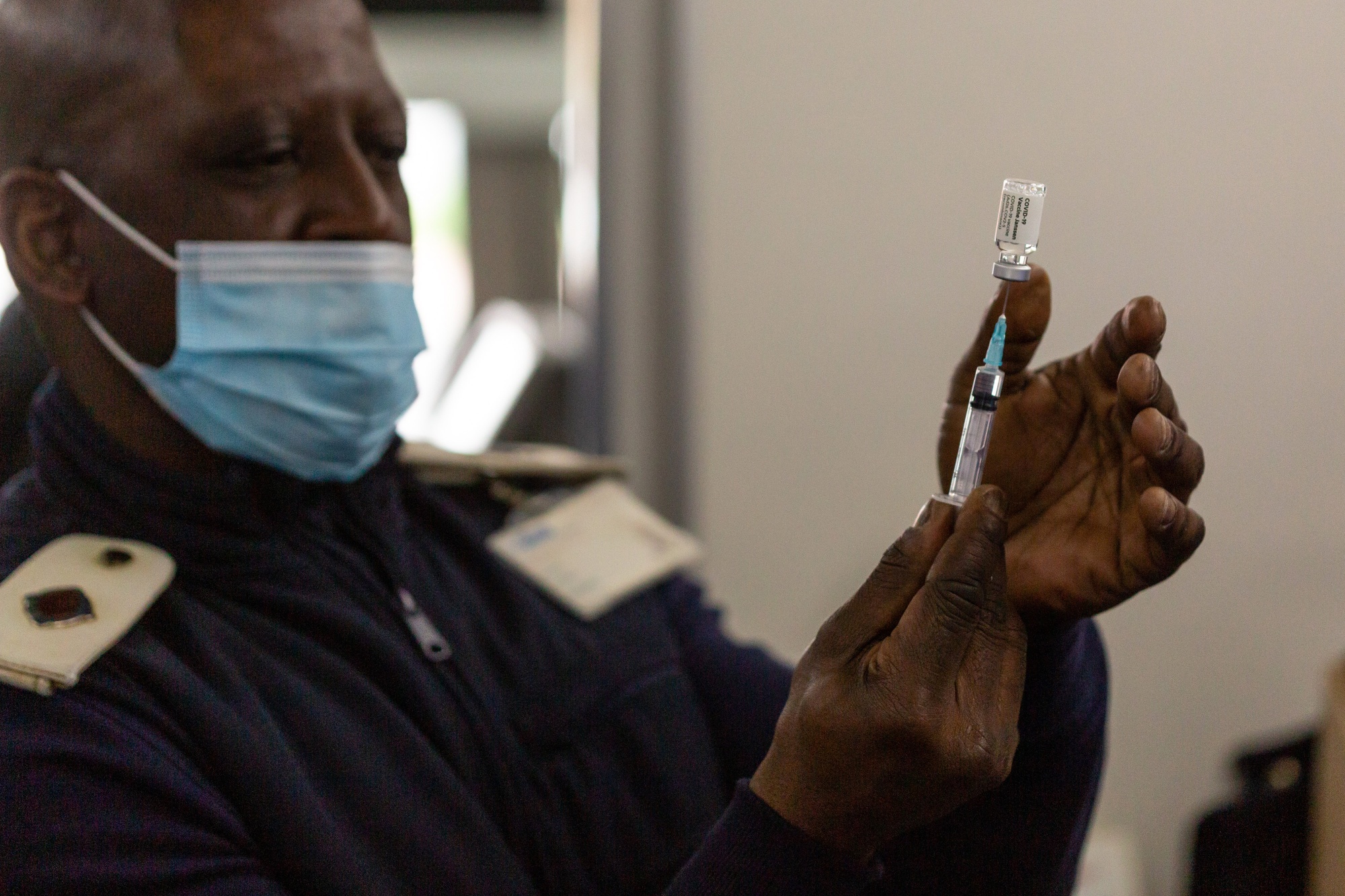A health worker prepares a dose of the Johnson &amp; Johnson Covid-19 vaccine&nbsp;in Cape Town, South Africa.