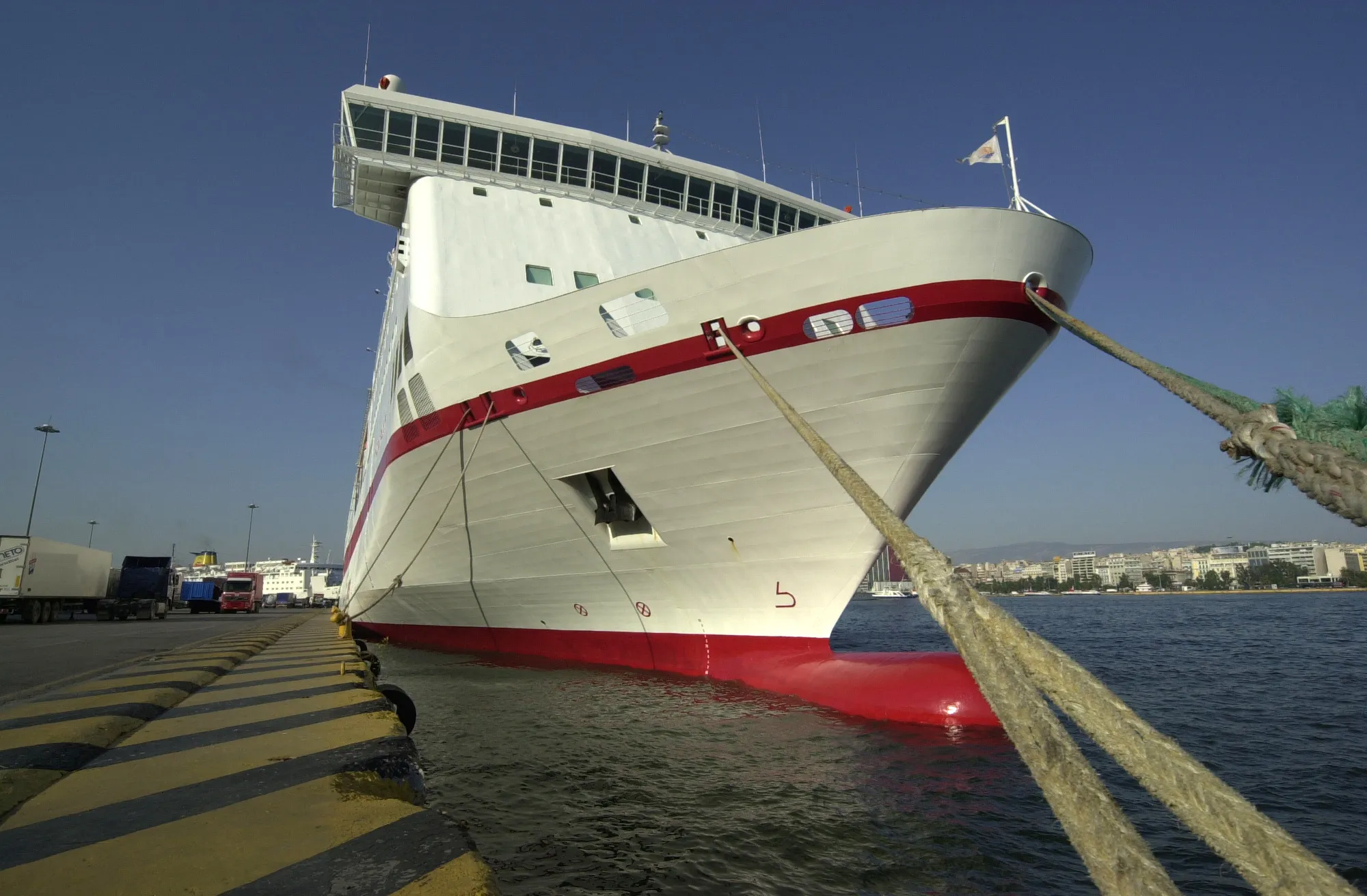 The Kynossos Palace, an international passenger cruiser is docked in Pireaus harbor, Greece, Wednessday, July 6, 2005.
