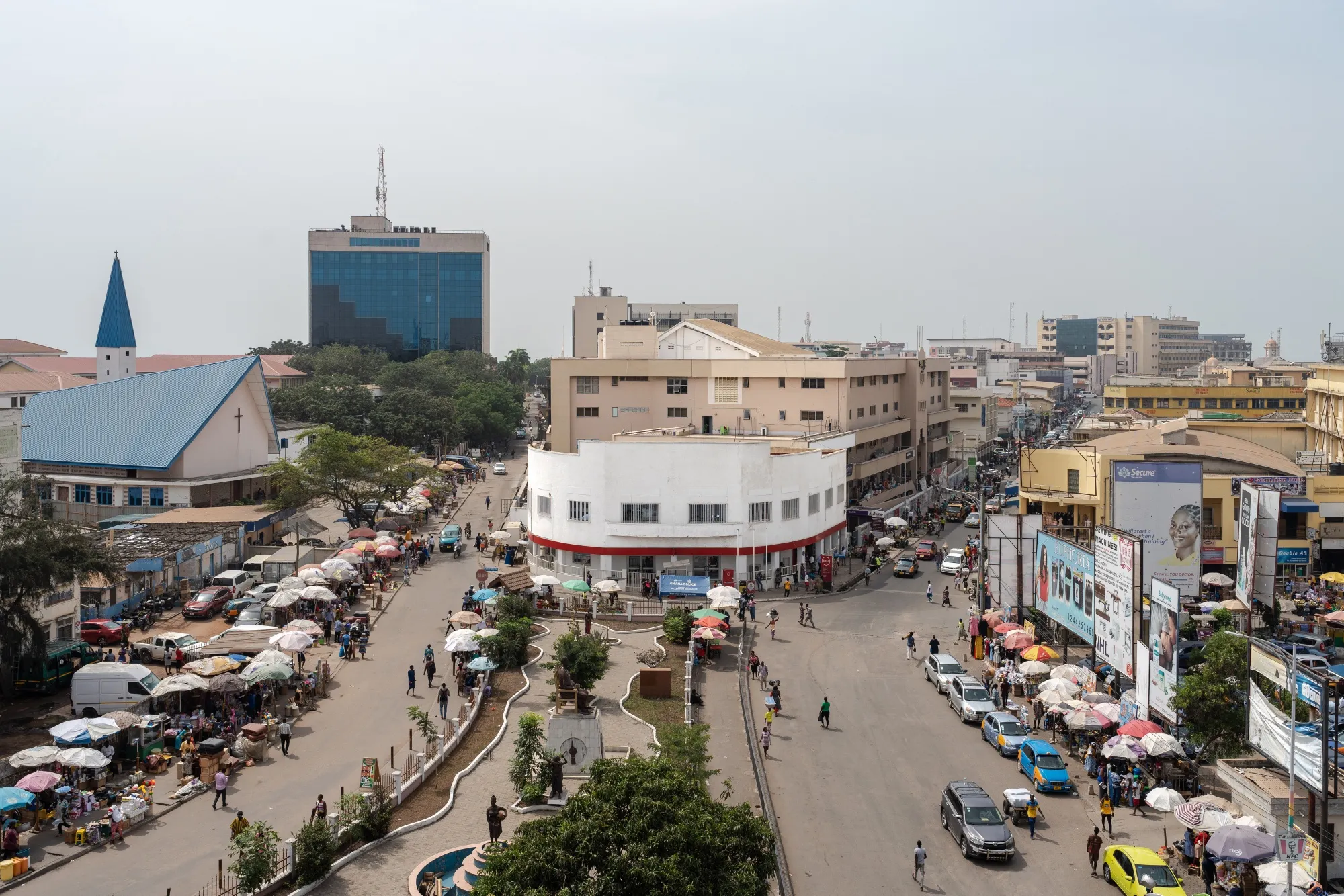 Commercial buildings in the central business district of Accra, Ghana.