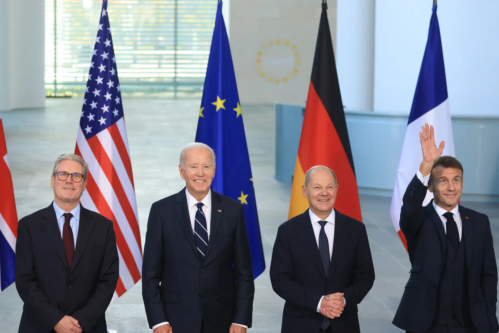 Keir Starmer, Joe Biden, Olaf Scholz, and Emmanuel Macron.