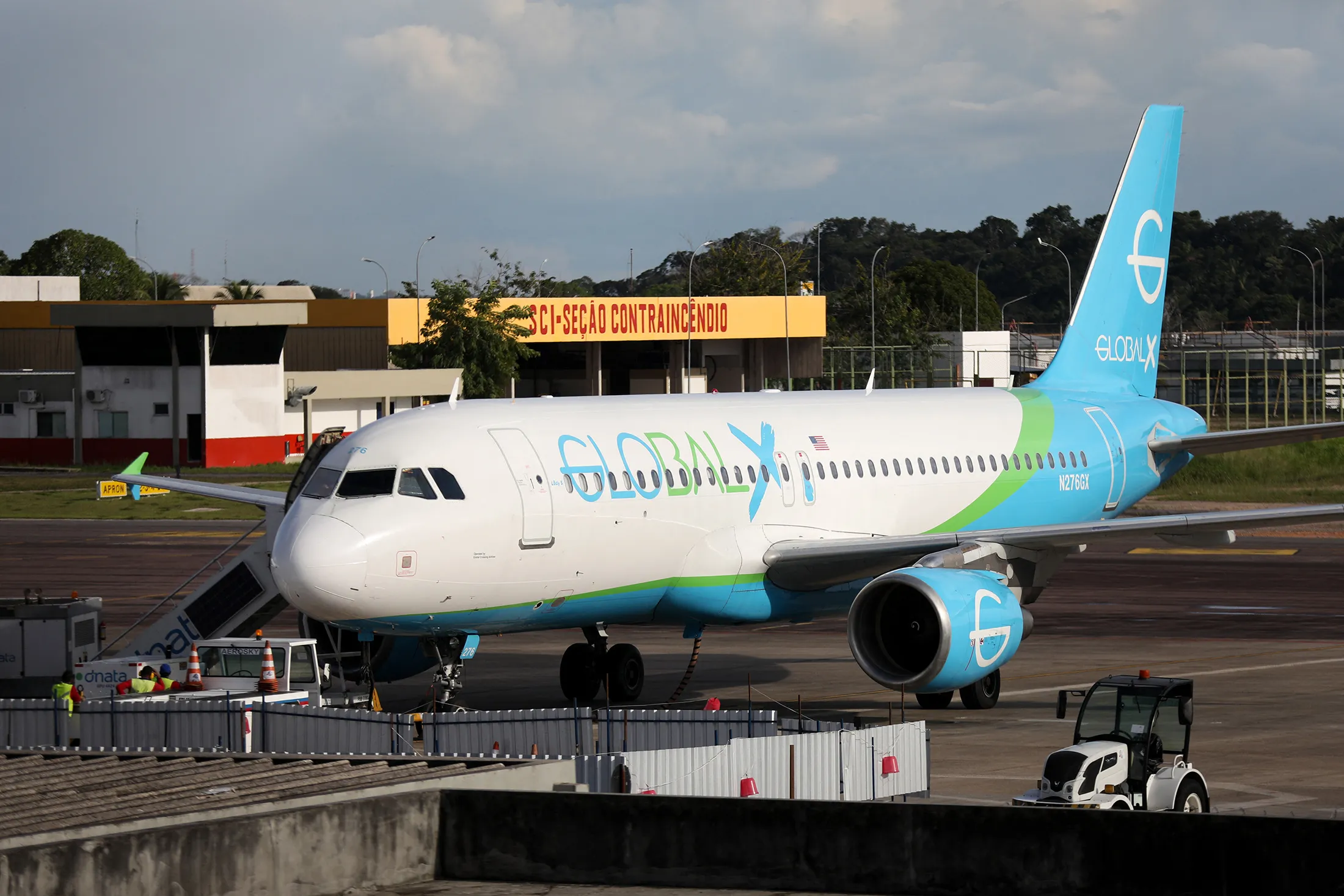 The Global X airplane that brought Brazilians who were deported from US, parked at Eduardo Gomes International Airport in Manaus, Brazil, on Jan. 25.