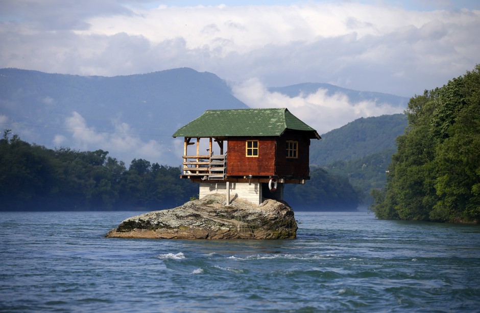 A house built on a rock on the river Drina near the western Serbian town of Bajina Basta