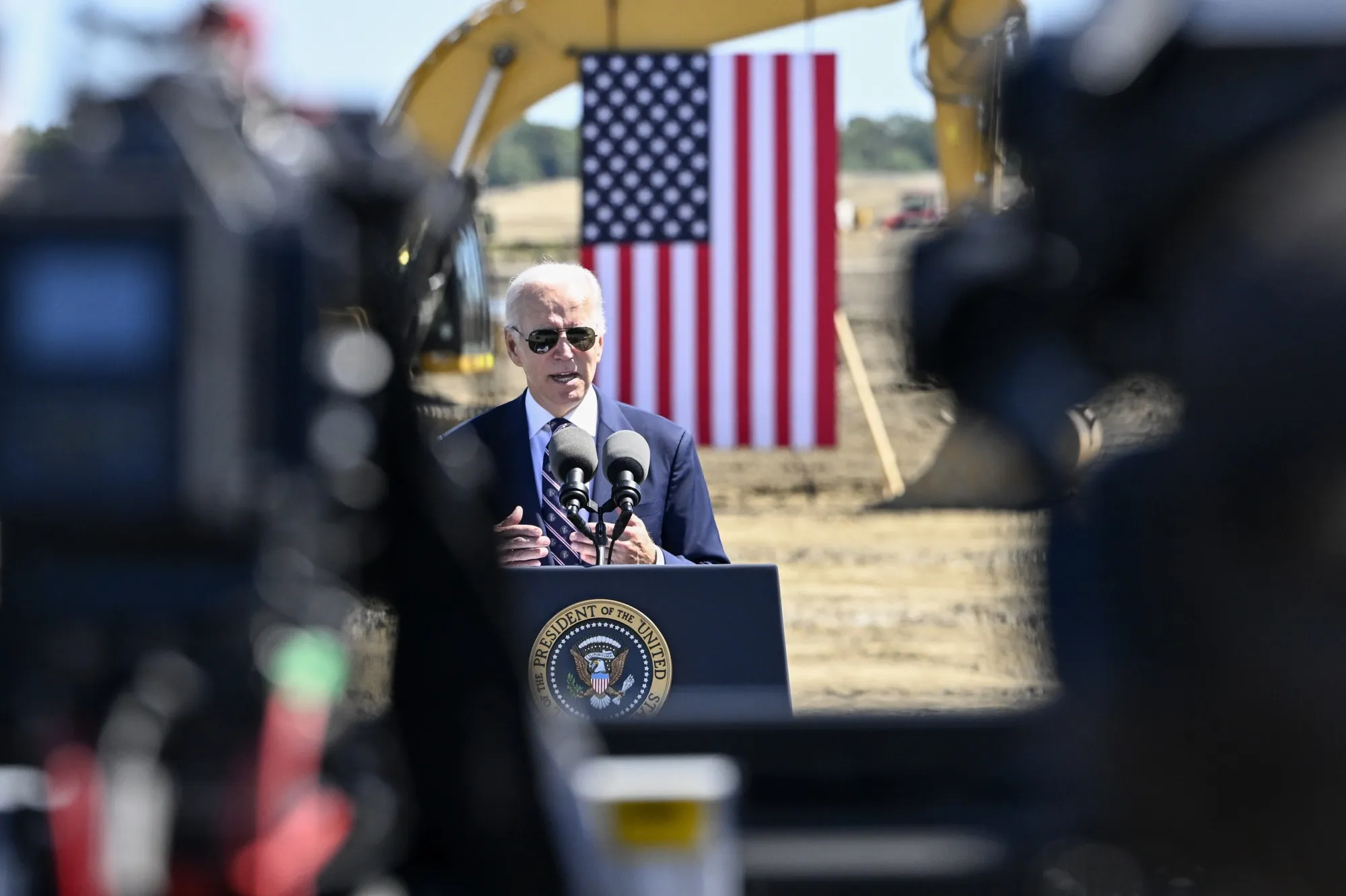 Joe Biden speaks at the groundbreaking of the new Intel semiconductor manufacturing facility near New Albany, Ohio,&nbsp;on Friday.