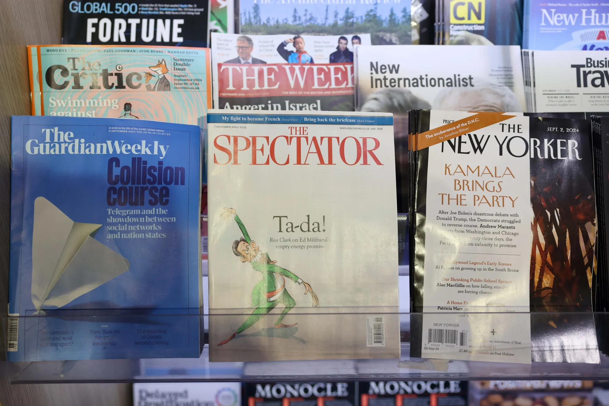 Issues of the Spectator magazine on a newsstand in London, on Sept. 10.