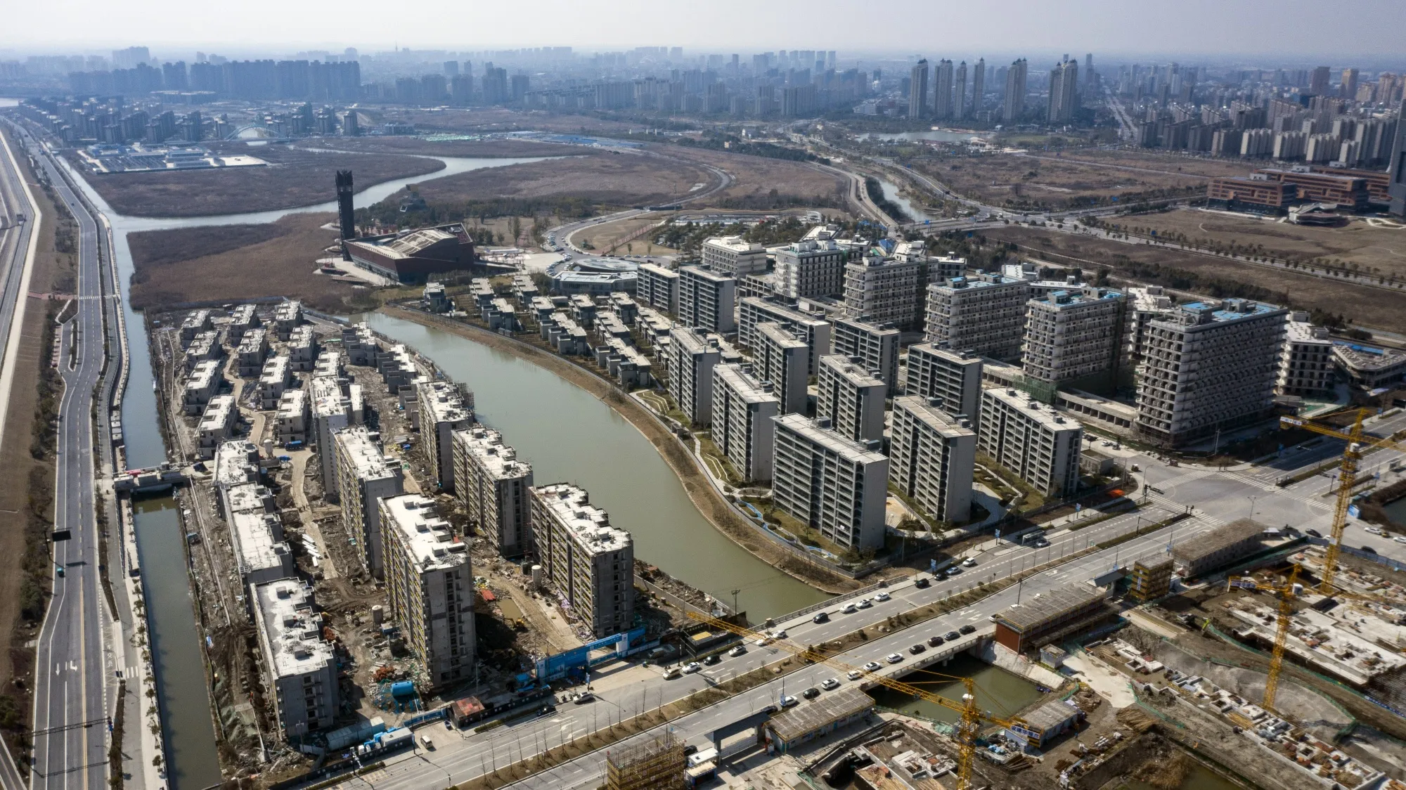 Apartment buildings under construction&nbsp;in Haiyan, Zhejiang Province, China.