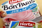 Packets of Herta branded ham sit on display ahead of a news conference announcing Nestle SA's full year results in Vevey, on Feb. 14.
