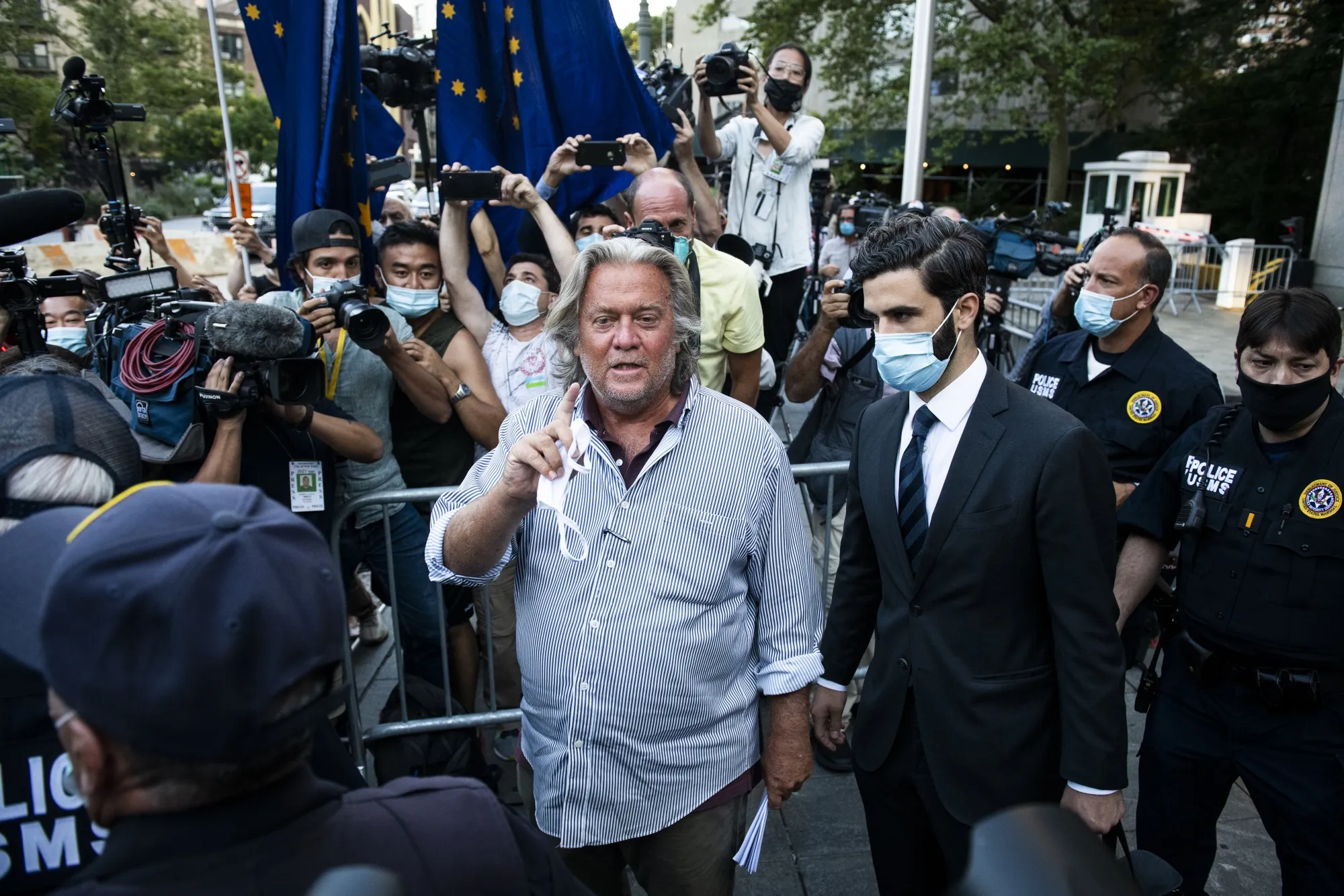 Steve Bannon departs from federal court in New York on Aug. 20.