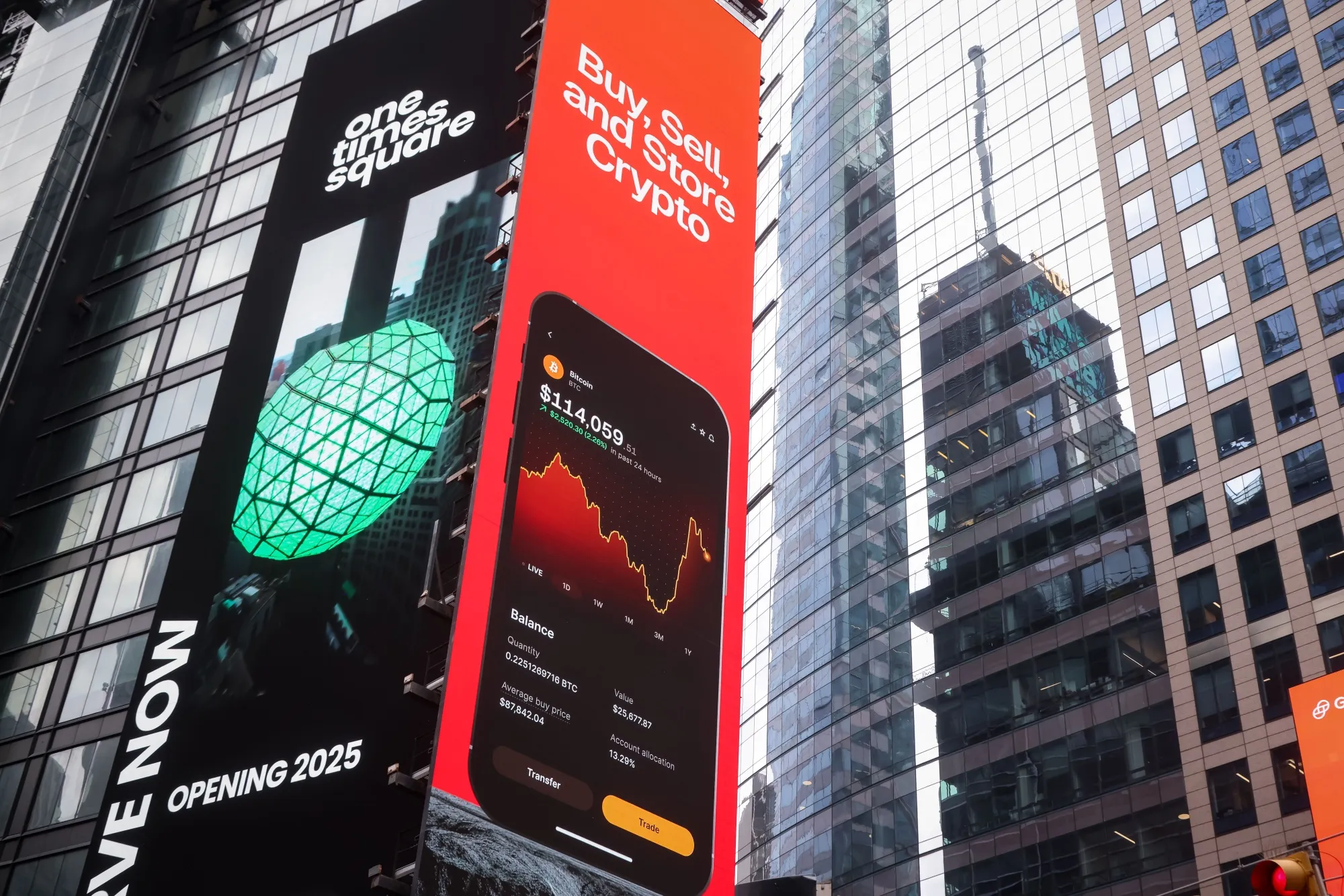Gemini Space Station Inc. signage during the company's IPO&nbsp;at the Nasdaq MarketSite in New York.