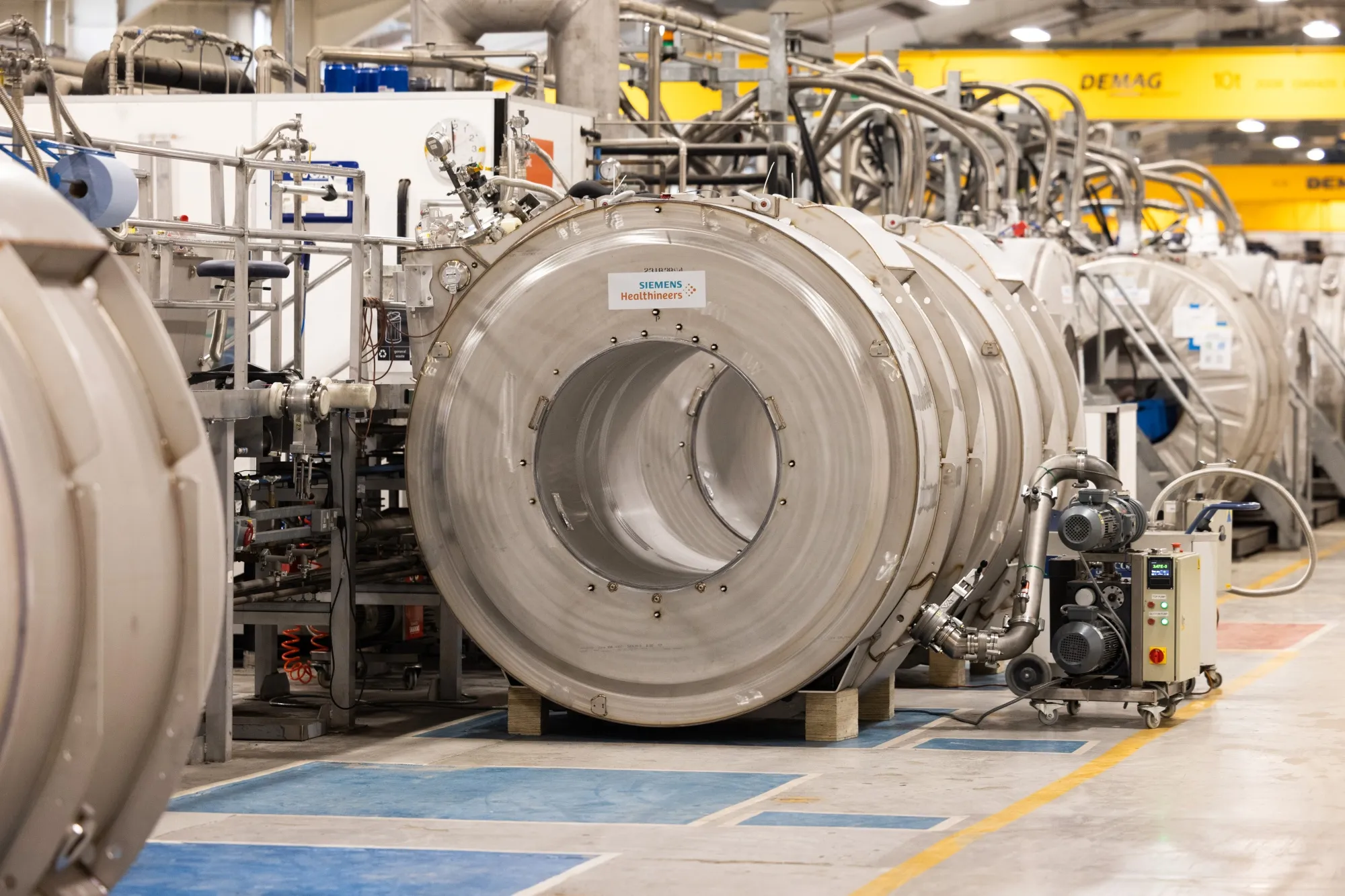 MRI scanners on the production line at the Siemens Healthineers factory near Oxford, UK.
