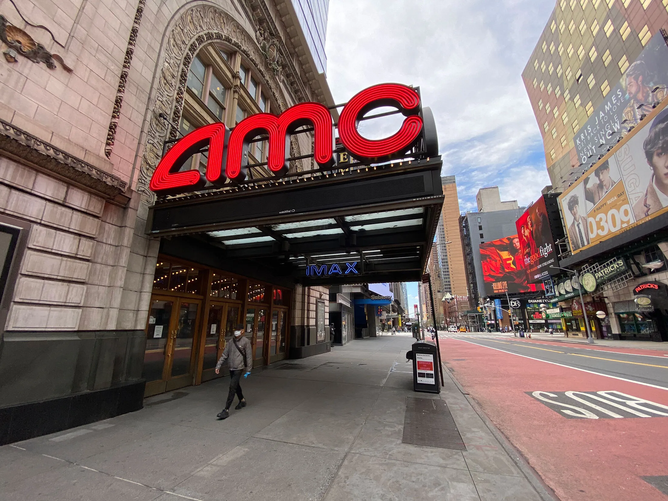 An AMC movie theater near Times Square in New York on May 3.