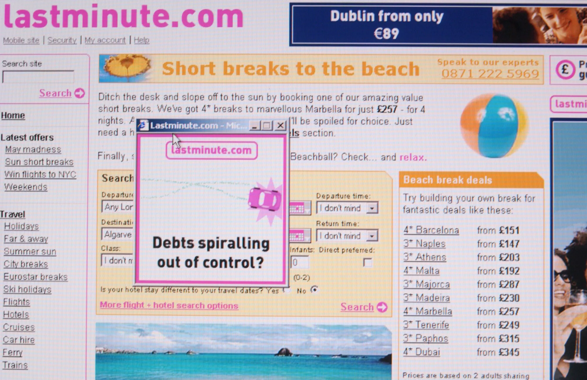 Memories: a&nbsp;web page from British dotcom darling Lastminute.com, pictured on May 12, 2005, long after the bubble burst.