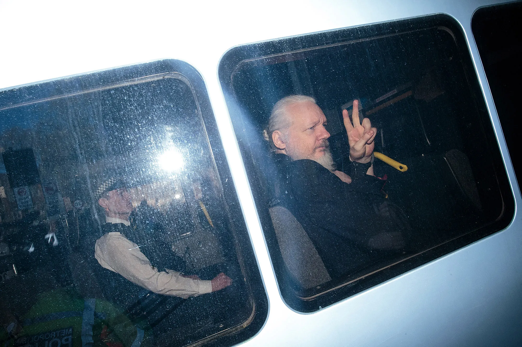 Julian Assange arrives at Westminster Magistrates court in London on April 11.