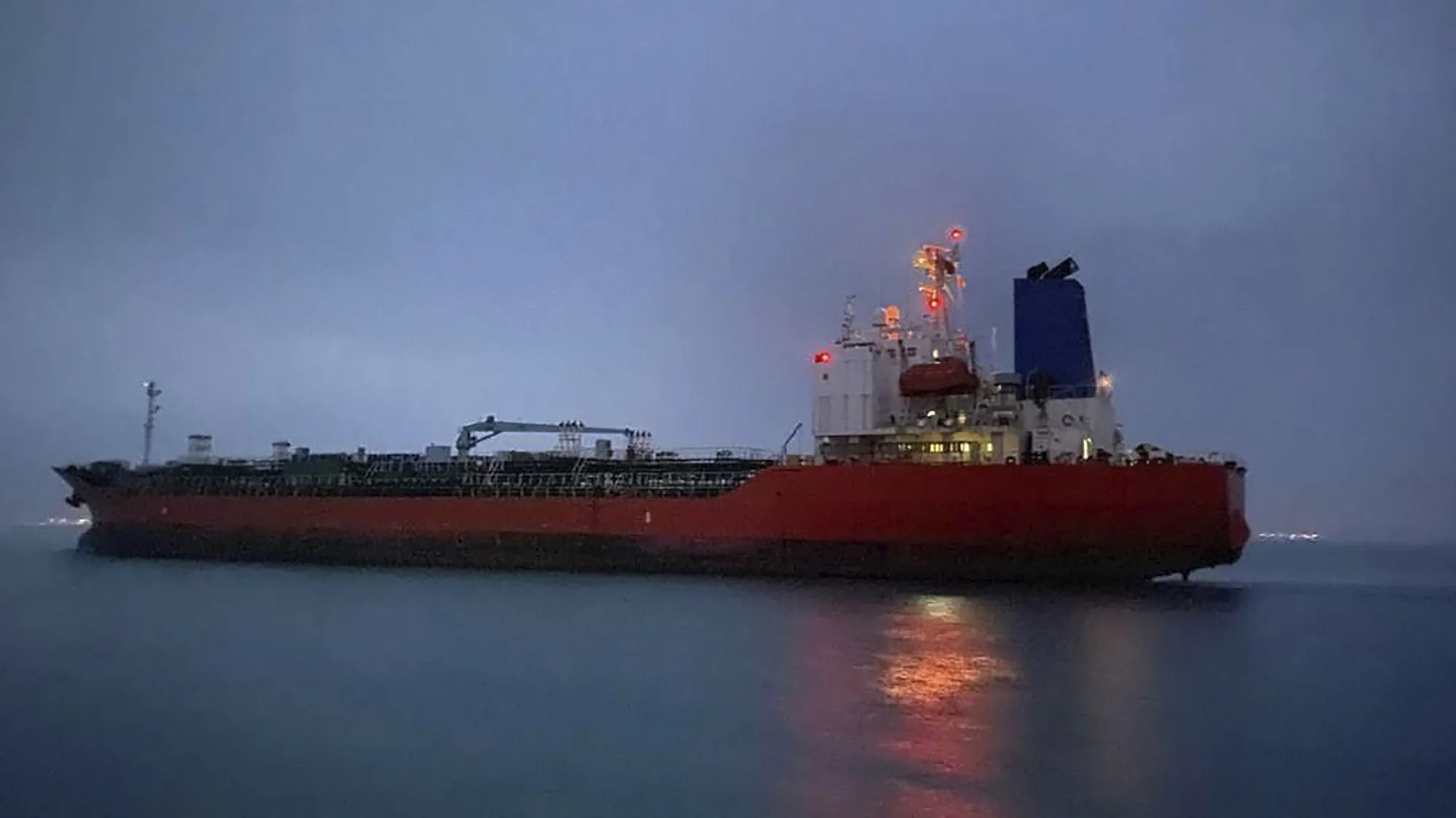 The Hankuk Chemi leaves the port in Bandar Abbas, Iran, April 9.&nbsp;