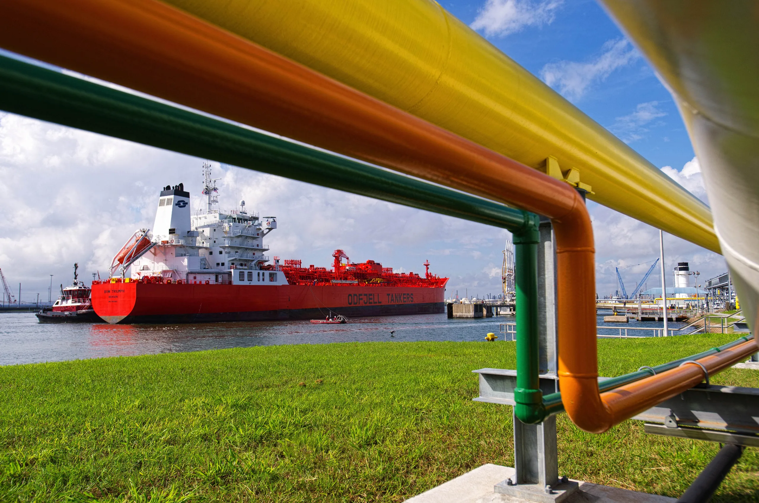 A tanker ship,&nbsp;carrying liquid fertilizer, sails into the Port of Corpus Christi in Texas.