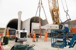 HS2 workers build the first 'Green Tunnel' in the UK at Chipping Warden near Banbury on July 20, 2022.