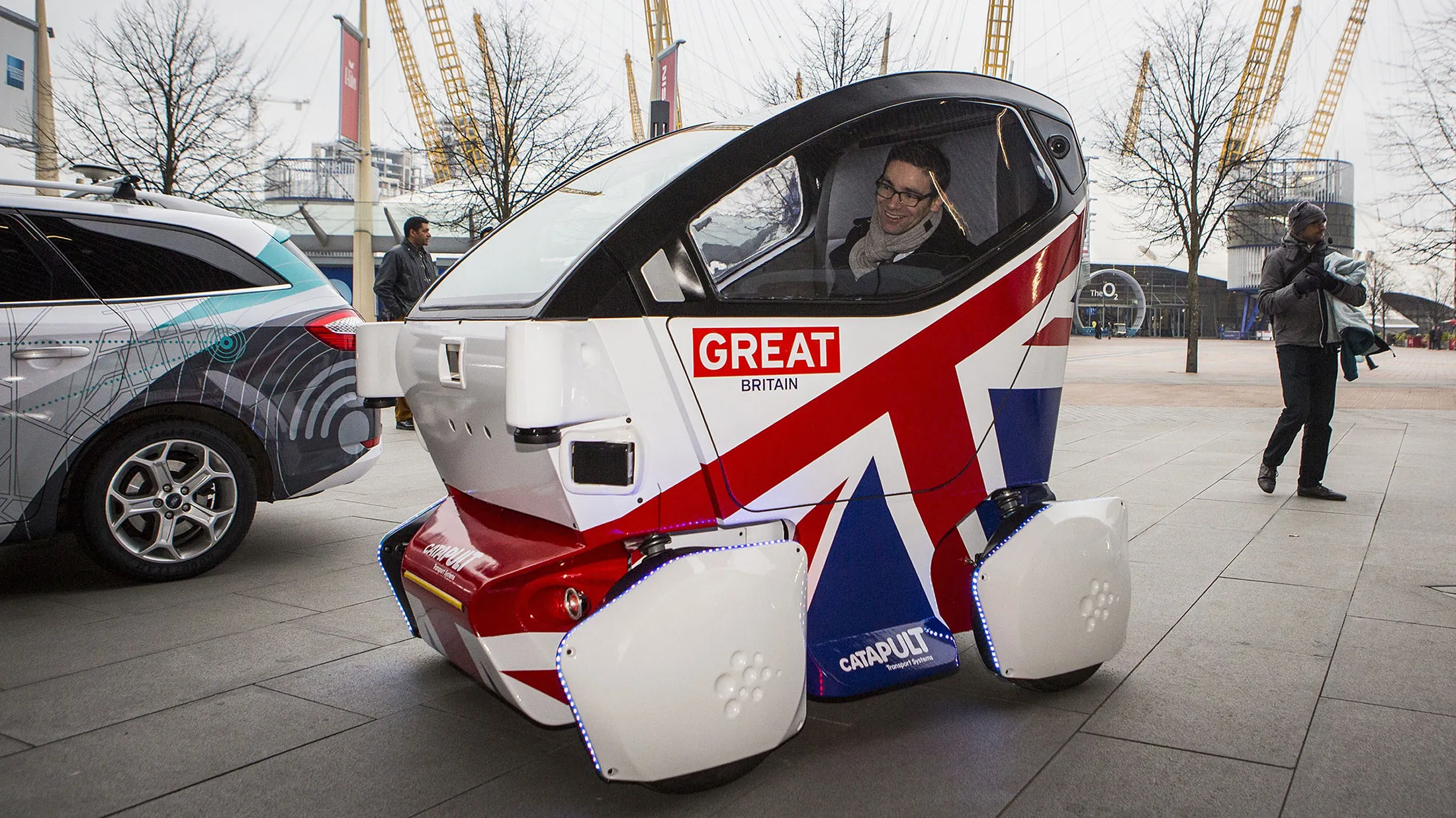 A driverless vehicle pod in central London on Feb. 11, 2015.
