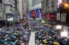 Demonstrators march during a protest in the Causeway Bay district of Hong Kong, China, on Sunday, Aug. 18, 2019. Tens of thousands of Hong Kong protesters converged on the centrally located Vicotria Park for the weekend's major rally, after two nights of demonstrations ended peacefully and without police firing tear gas.