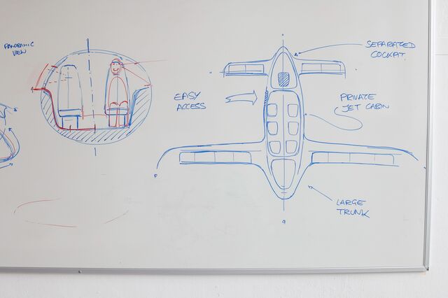 A sketch of a Lilium jet in the design studio of the Lilium NV headquarters in Gauting near Munich, Germany, in July.