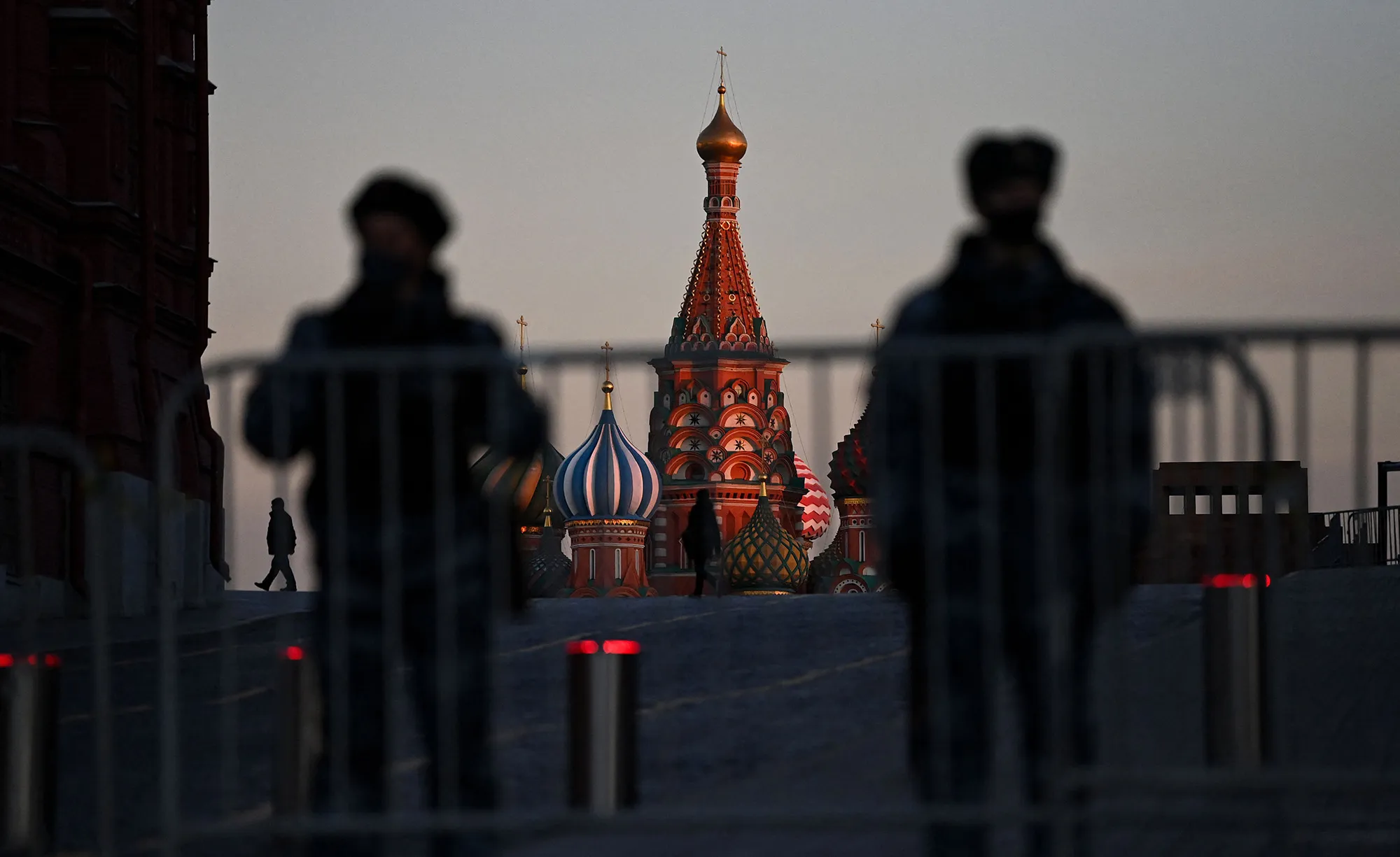 Police officers block access to Red Square in central Moscow on March 2.