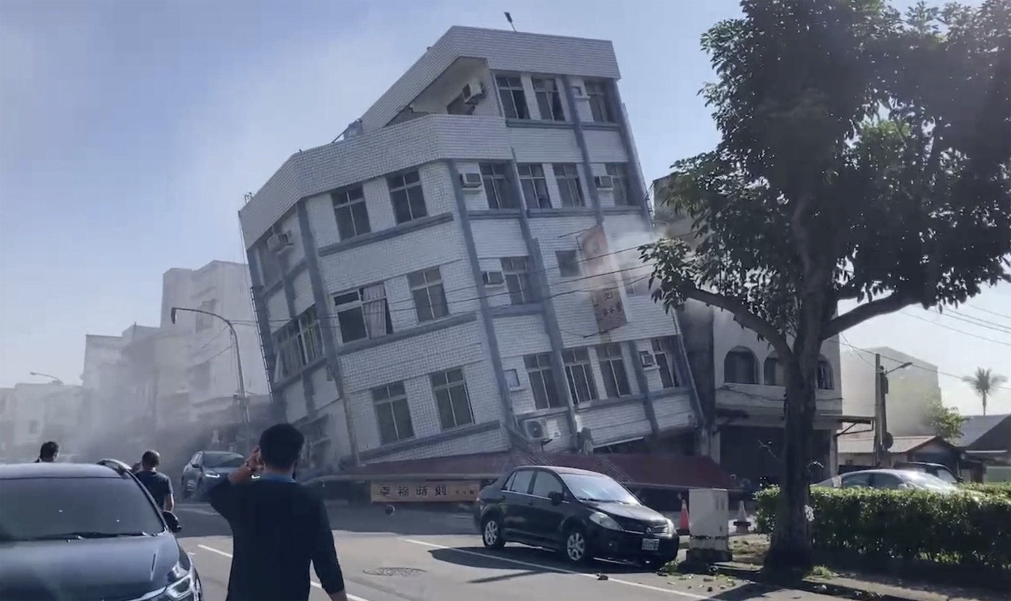 A partially collapsed building in Hualien, eastern Taiwan on&nbsp;April 3.