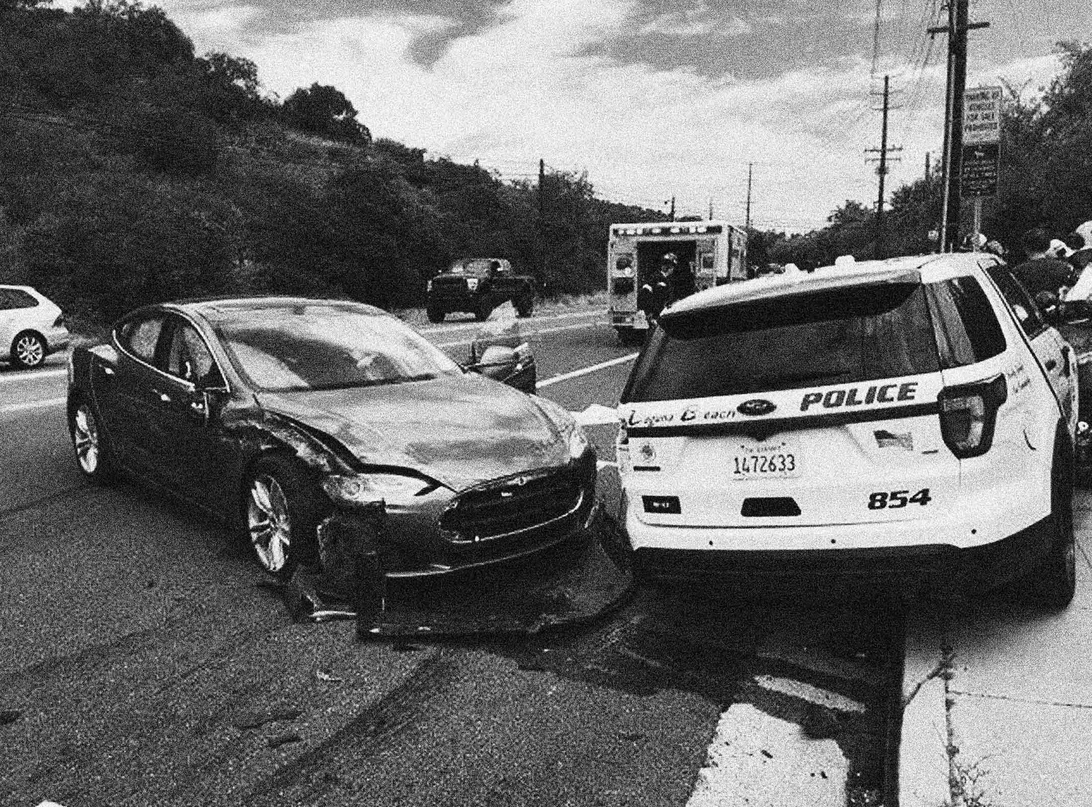 A nonfatal crash in Laguna Beach, Calif., in May 2018, involving a Tesla in Autopilot mode and an unoccupied police cruiser.