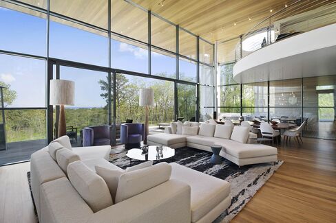 The double-height living room.