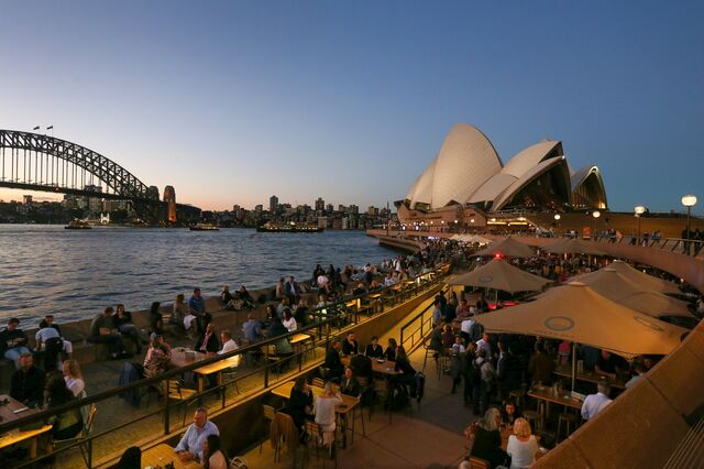 Crowds fill bars and restaurants along the Sydney Opera House forecourt, on April 30.