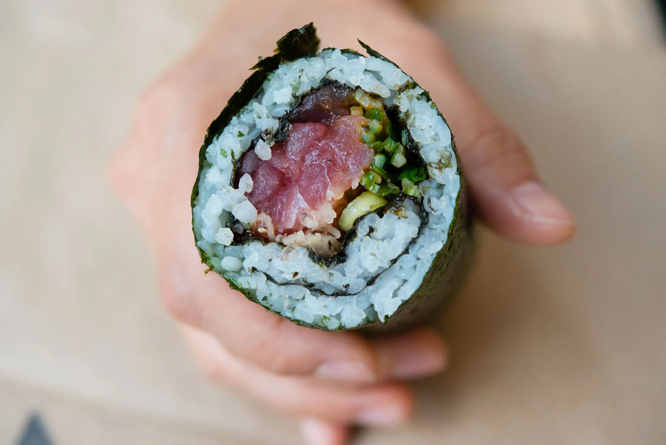 A spicy tuna roll
