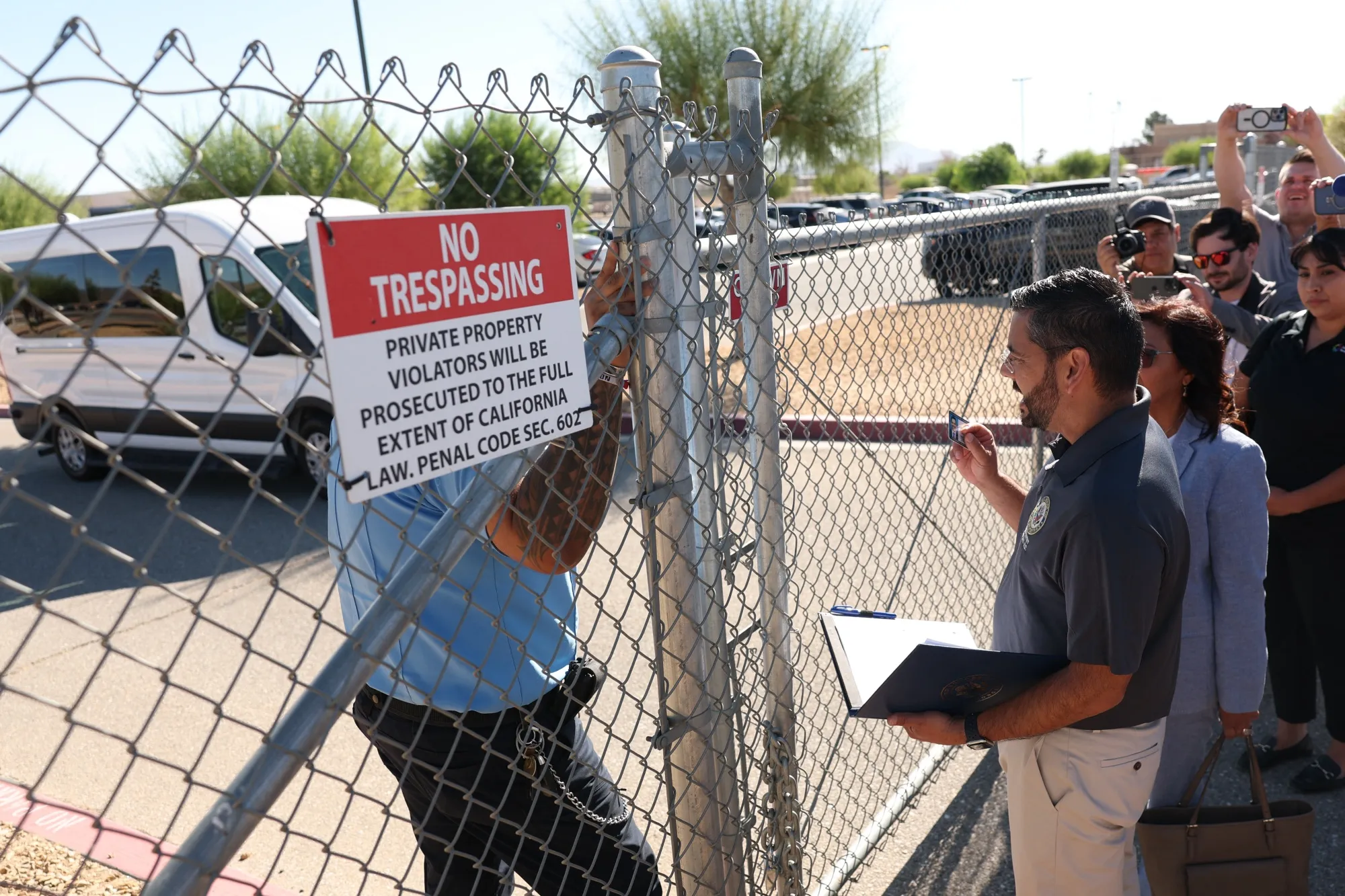Representatives Raul Ruiz and Norma Torres are denied entry for a congressional oversight visit to an ICE Processing Center detention facility in Adelanto, California.