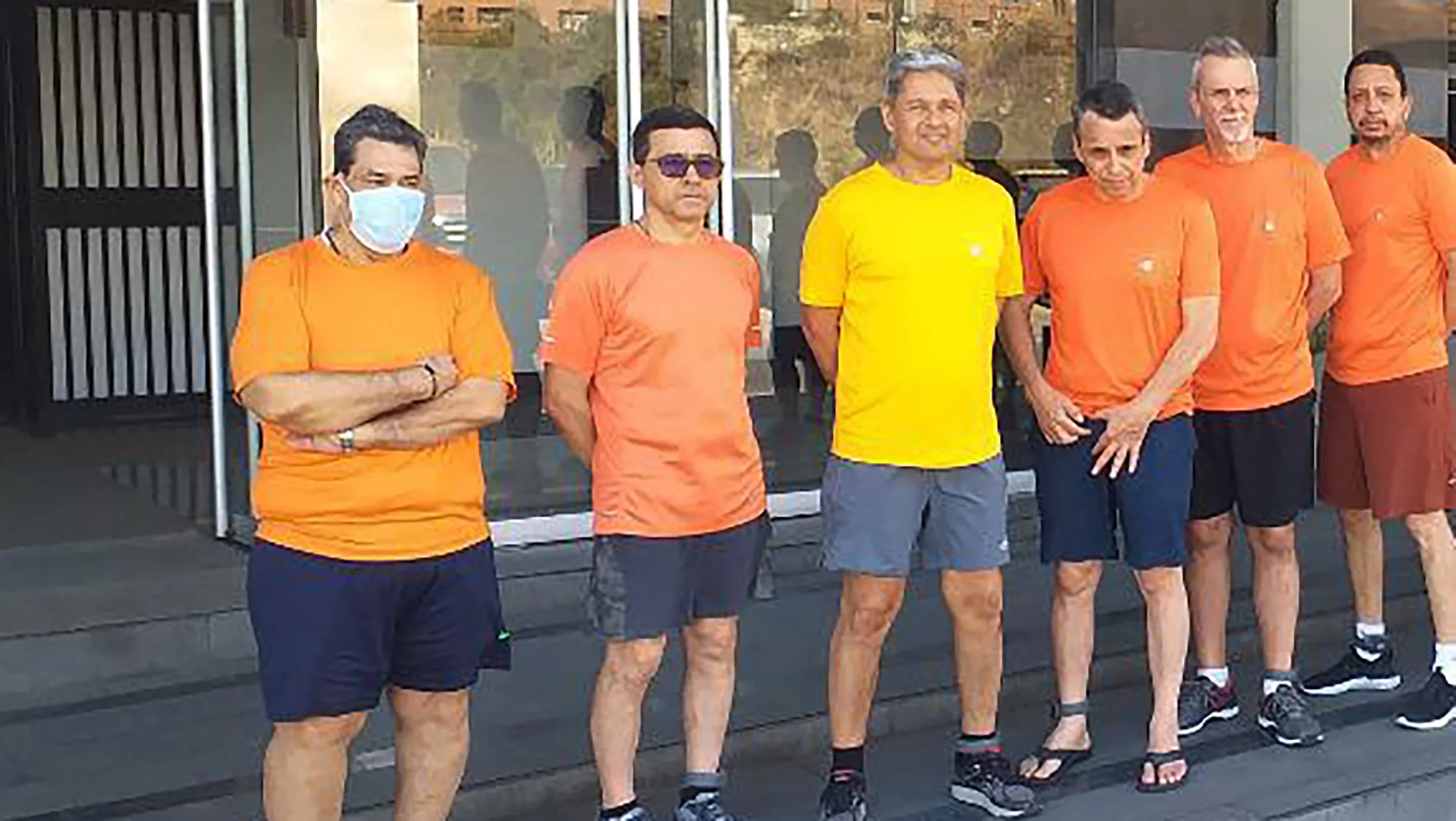 This undated file photo posted on Twitter on June 18, 2020, by Venezuela’s Foreign Minister Jorge Arreaza, shows CITGO oil executives Jose Angel Pereira, from left, Gustavo Cardenas, Jorge Toledo, Jose Luis Zambrano, Tomeu Vadell and Alirio Jose Zambrano, outside the Bolivarian National Intelligence Service, in Caracas, Venezuela.